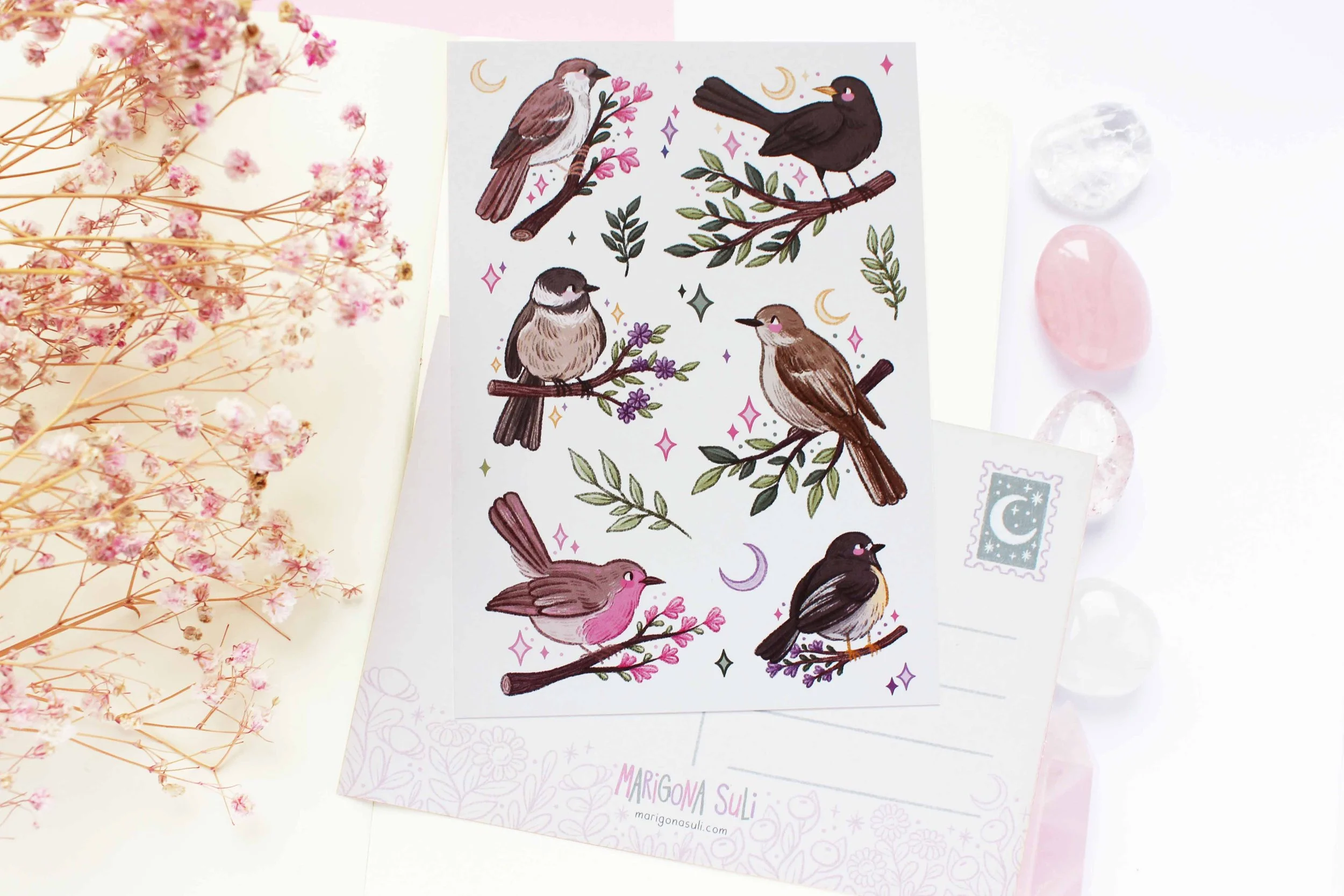 Birds Postcard, Sticker Sheet, Bullet Journal, Planner, Bujo, Scrapbook, Sticker, Stationery, Paper, Washi, Witchy, Halloween, MArigona Suli Magical, Witch, Magic copy.jpg