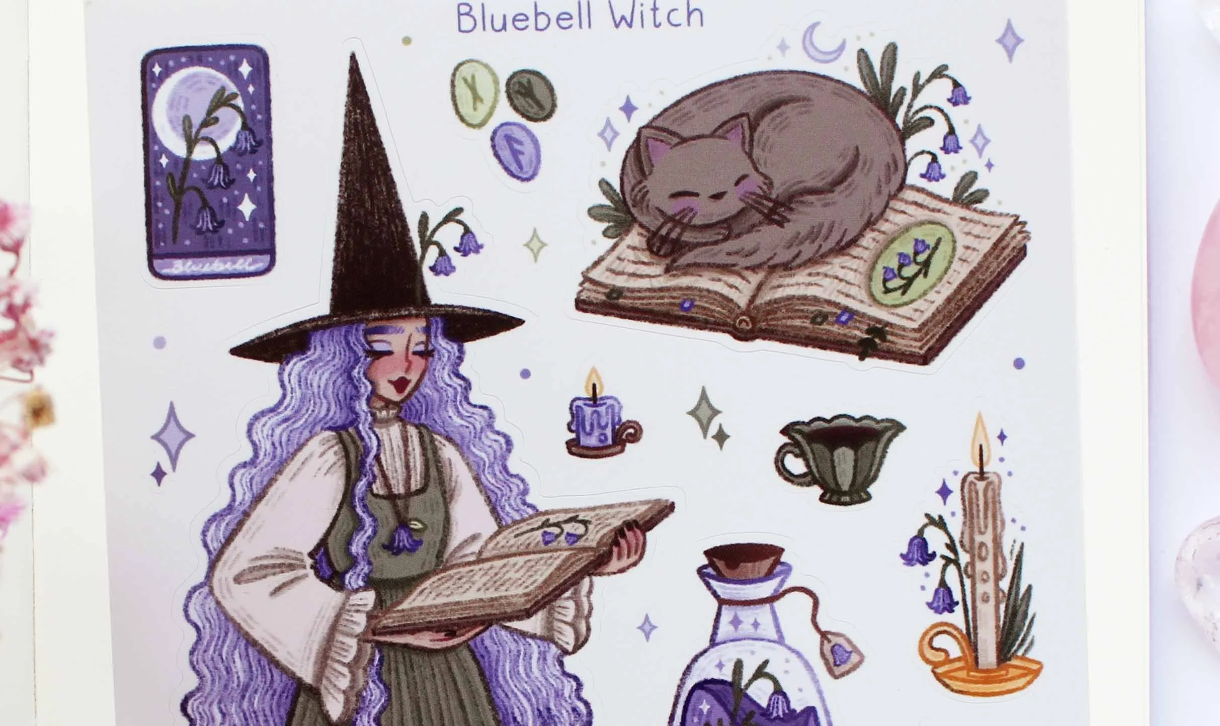 Bluebell Witch 2 Sticker Sheet, Bullet Journal, Planner, Bujo, Scrapbook, Sticker, Stationery, Paper, Washi, Witchy, Halloween, MArigona Suli Magical, Witch, Magic.jpg