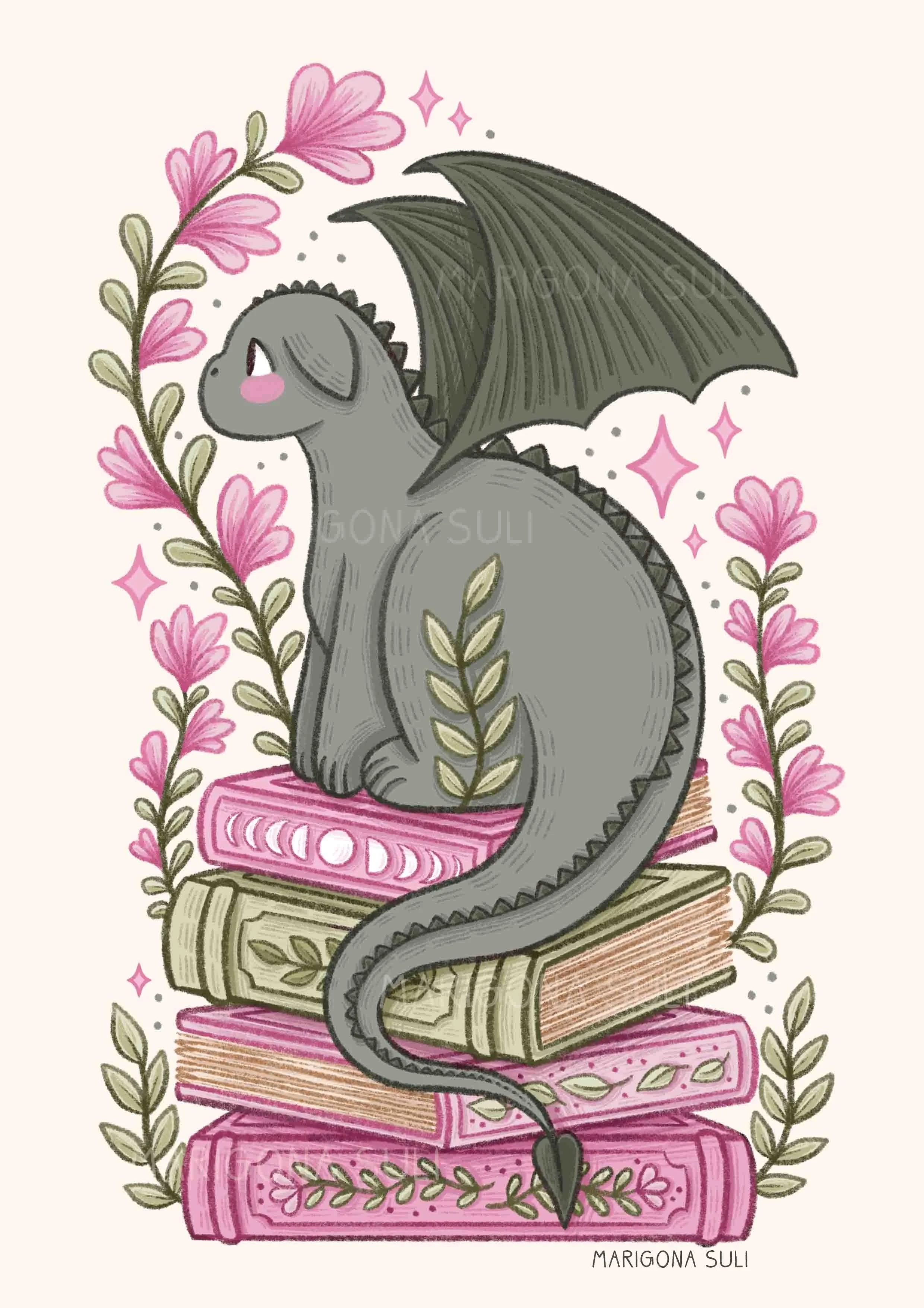 Dragon And Book With Pink Flowers small.jpg