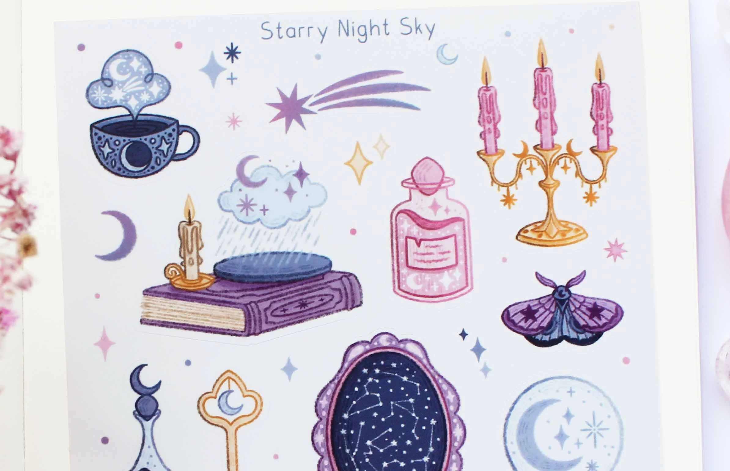 Starry Night Sky 2 Sticker Sheet, Bullet Journal, Planner, Bujo, Scrapbook, Sticker, Stationery, Paper, Washi, Witchy, Halloween, MArigona Suli Magical, Witch, Magic.jpg