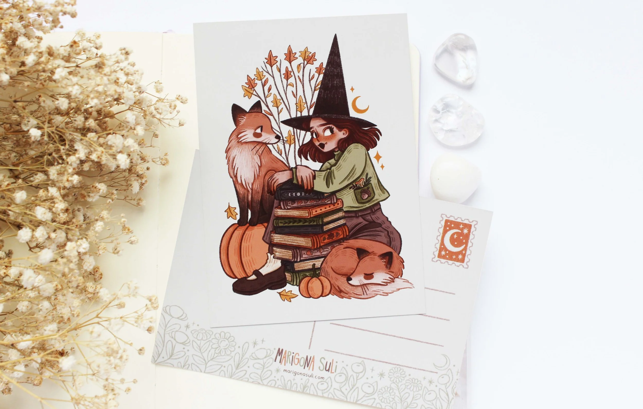Witch And Foxes Postcard , Witchy, Autumn, Journal, Planner, Journaling, Stickers, Halloween, Marigona Suli, Illustration, Artists, Magical, Witch copy.jpg