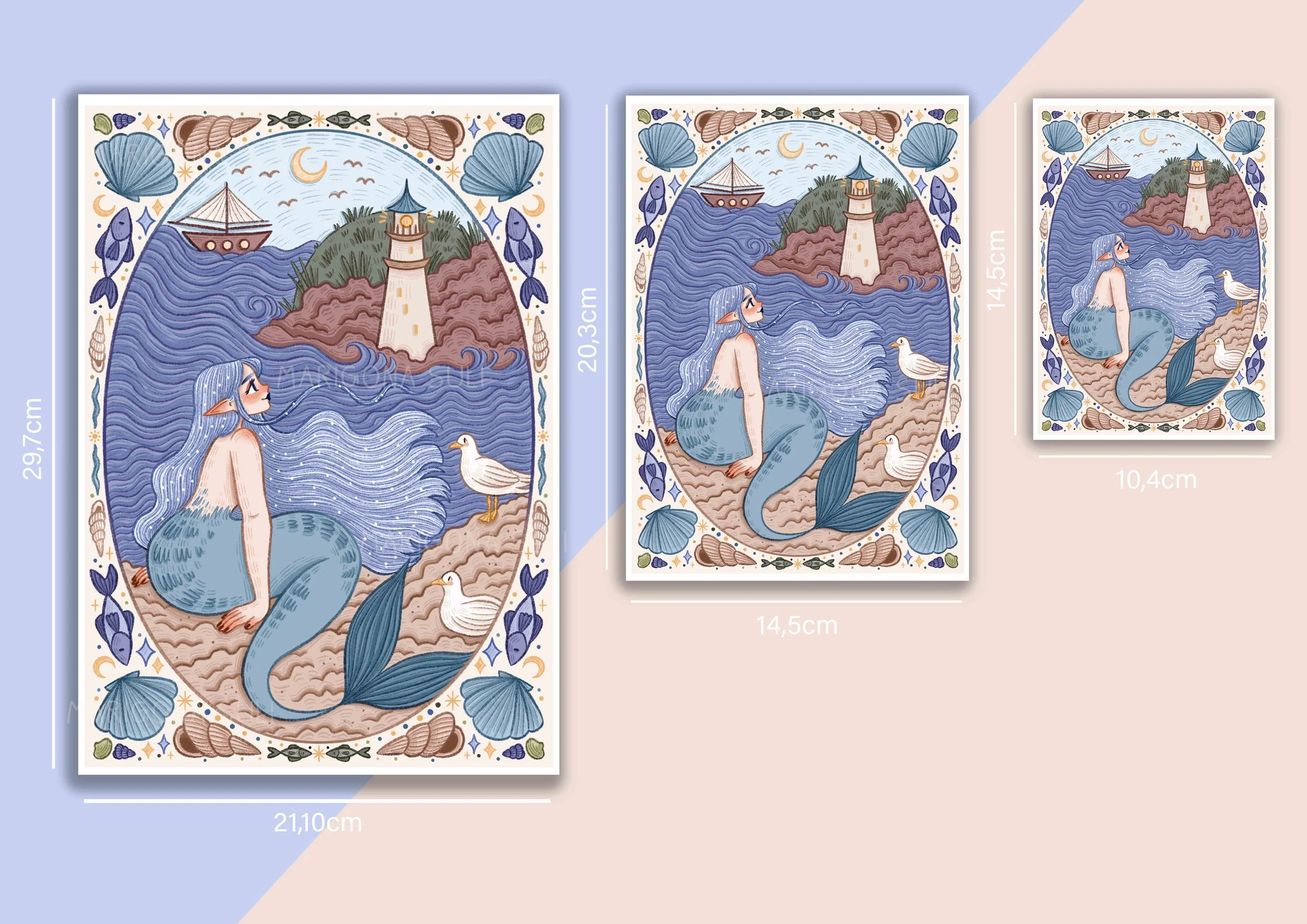 Mermaid Looking At A Lighthouse Prints Different Sizes.jpg