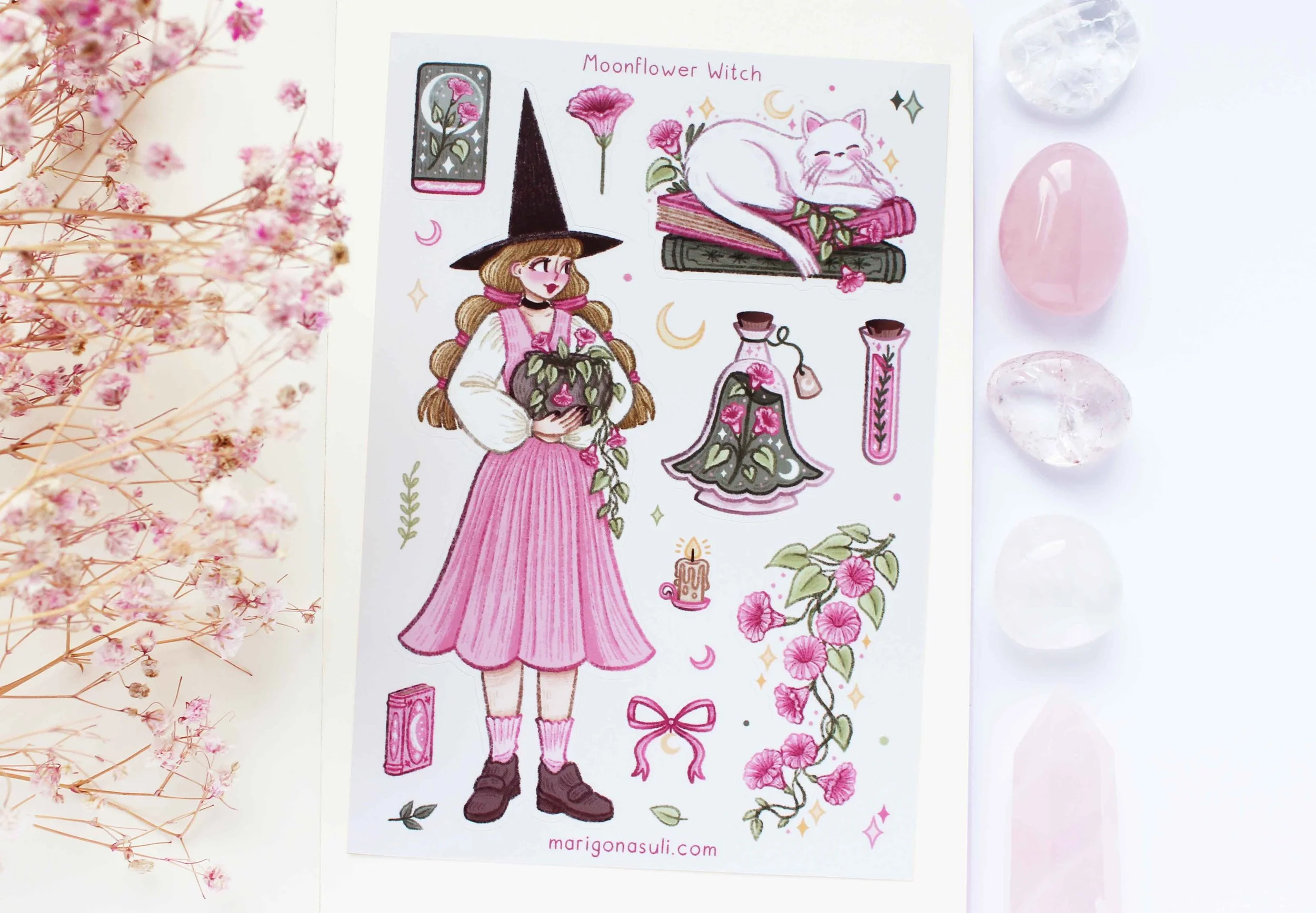Moonflower Witch Sticker Sheet, Bullet Journal, Planner, Bujo, Scrapbook, Sticker, Stationery, Paper, Washi, Witchy, Halloween, MArigona Suli Magical, Witch, Magic copy.jpg