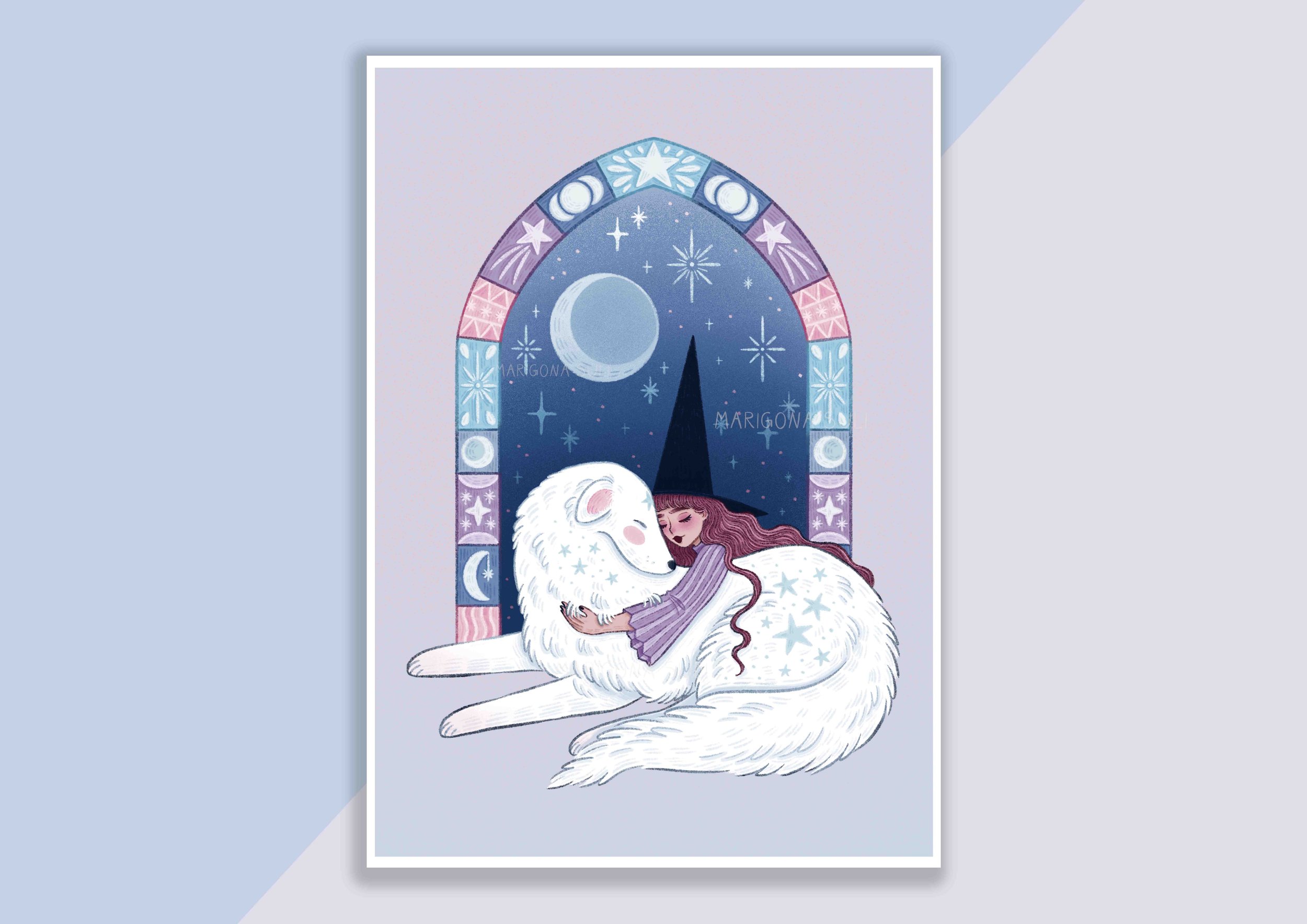 Celestial Witch And Her Dog Familiar Print A4.jpg