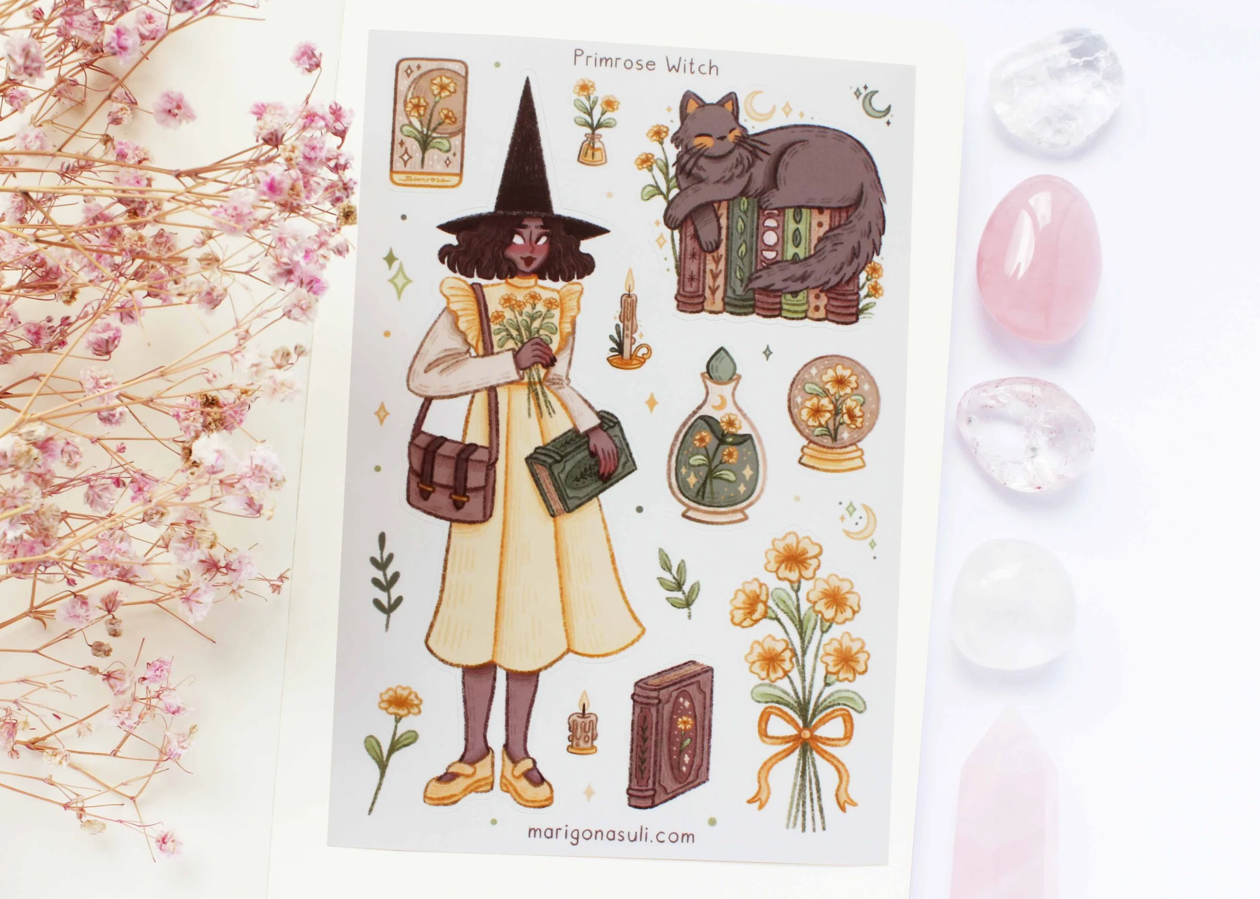 Primrose Witch Sticker Sheet, Bullet Journal, Planner, Bujo, Scrapbook, Sticker, Stationery, Paper, Washi, Witchy, Halloween, MArigona Suli Magical, Witch, Magic copy.jpg