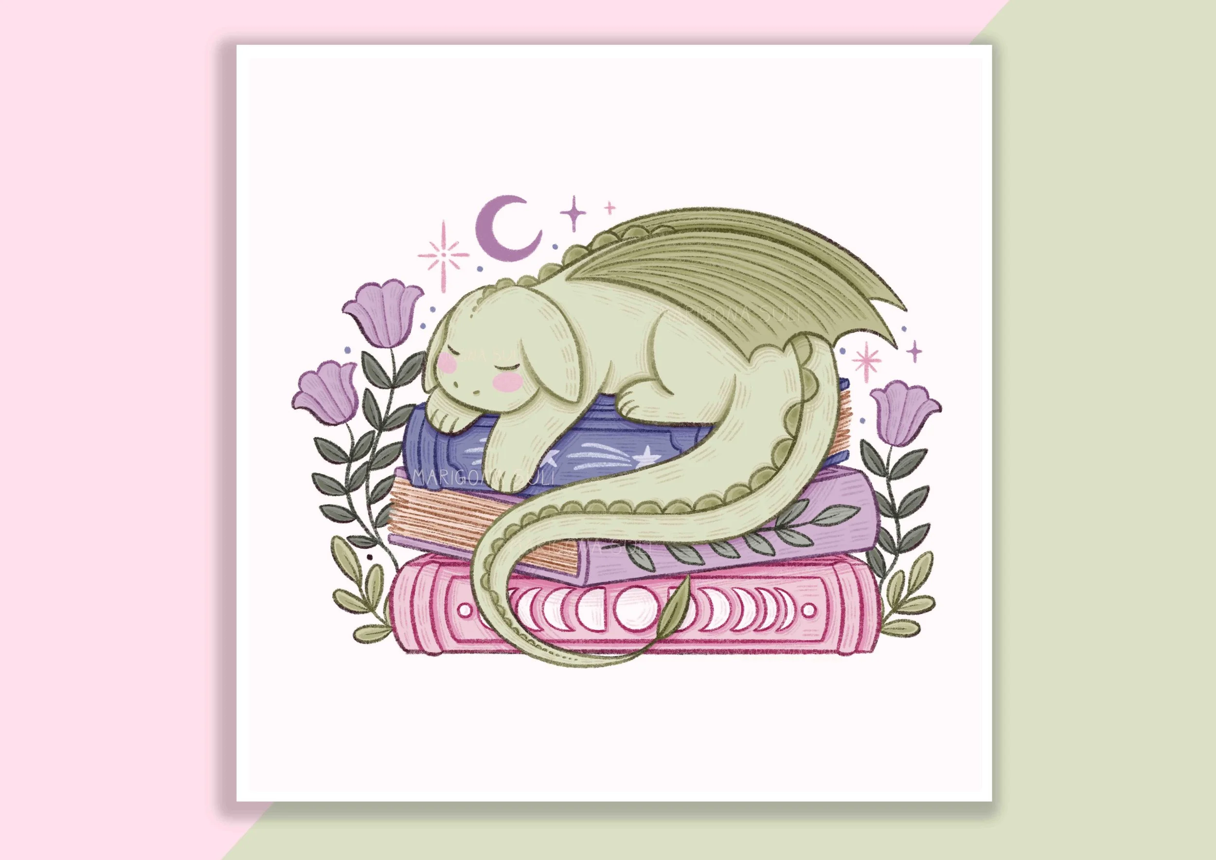 Dragon Sleeping On A Stack Of Books Print