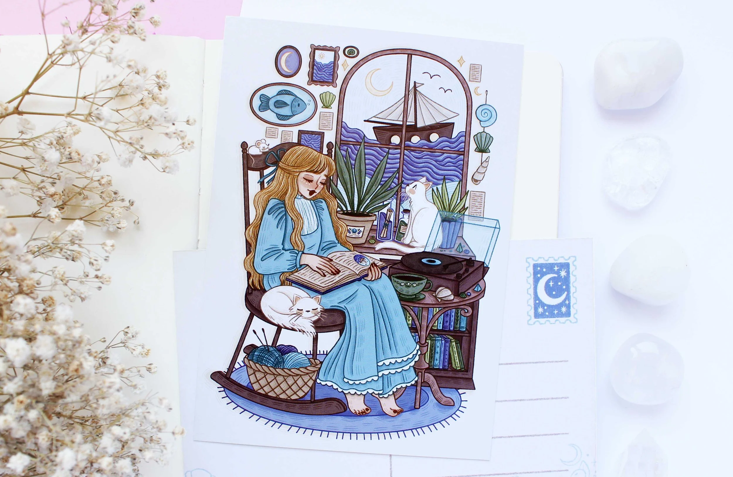 Reading By The Sea 2 Postcard, Journaling, Planner, Planning, Scrap Book, Stationery Lover, Art, Illustration, Marigona Suli, Magical, Spooky, Witchy, Witches, Sticker, Sticker Sheets copy.jpg