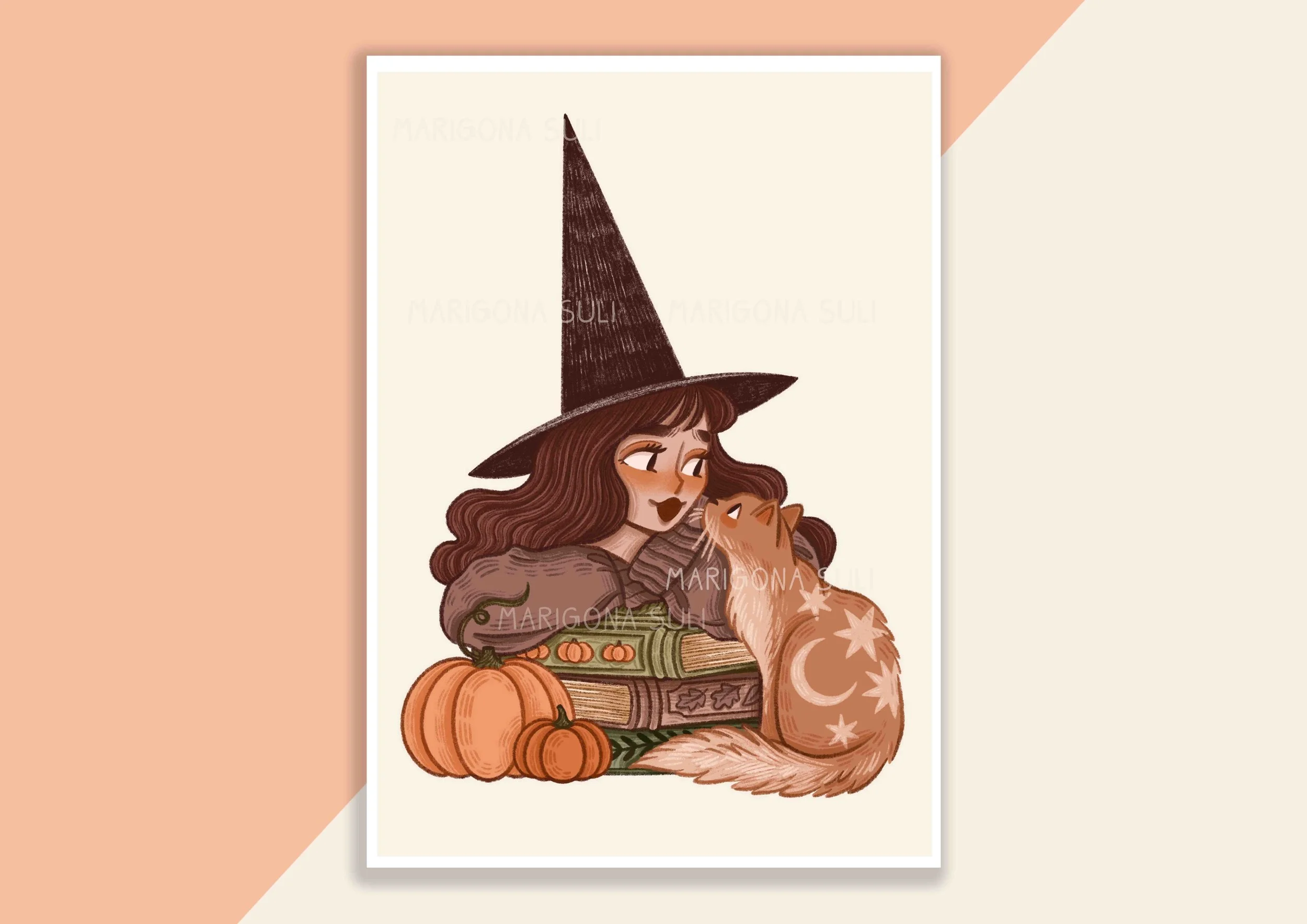 Autumn Witch And Her Spellbooks Print.jpg
