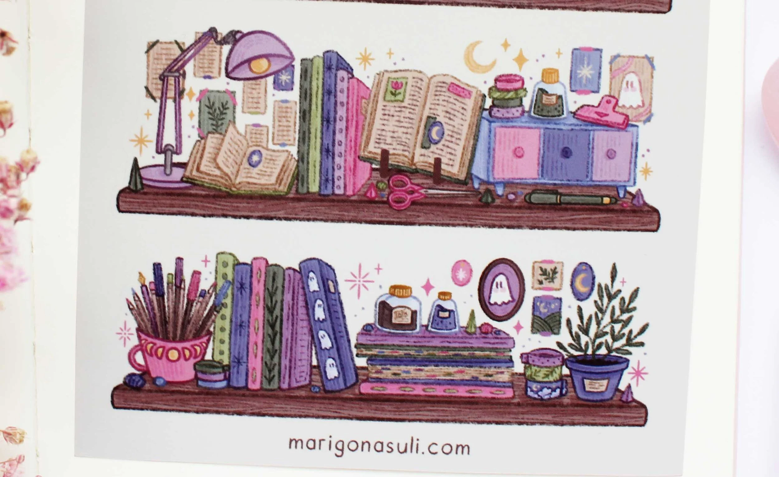 Journaling Shelves 3 Sticker Sheet, Journaling, Planner, Planning, Scrap Book, Stationery Lover, Art, Illustration, Marigona Suli, Magical, Spooky, Witchy, Witches, Sticker, Sticker Sheets.jpg