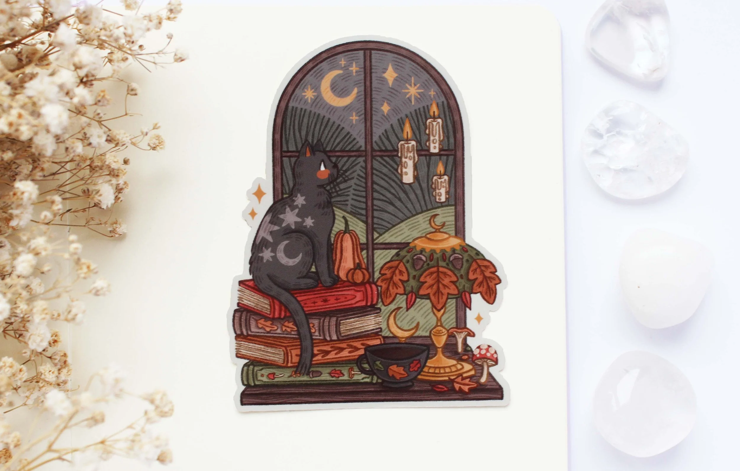 Autumn Cat On Window Sticker , Witchy, Autumn, Journal, Planner, Journaling, Stickers, Halloween, Marigona Suli, Illustration, Artists, Magical, Witch copy.jpg