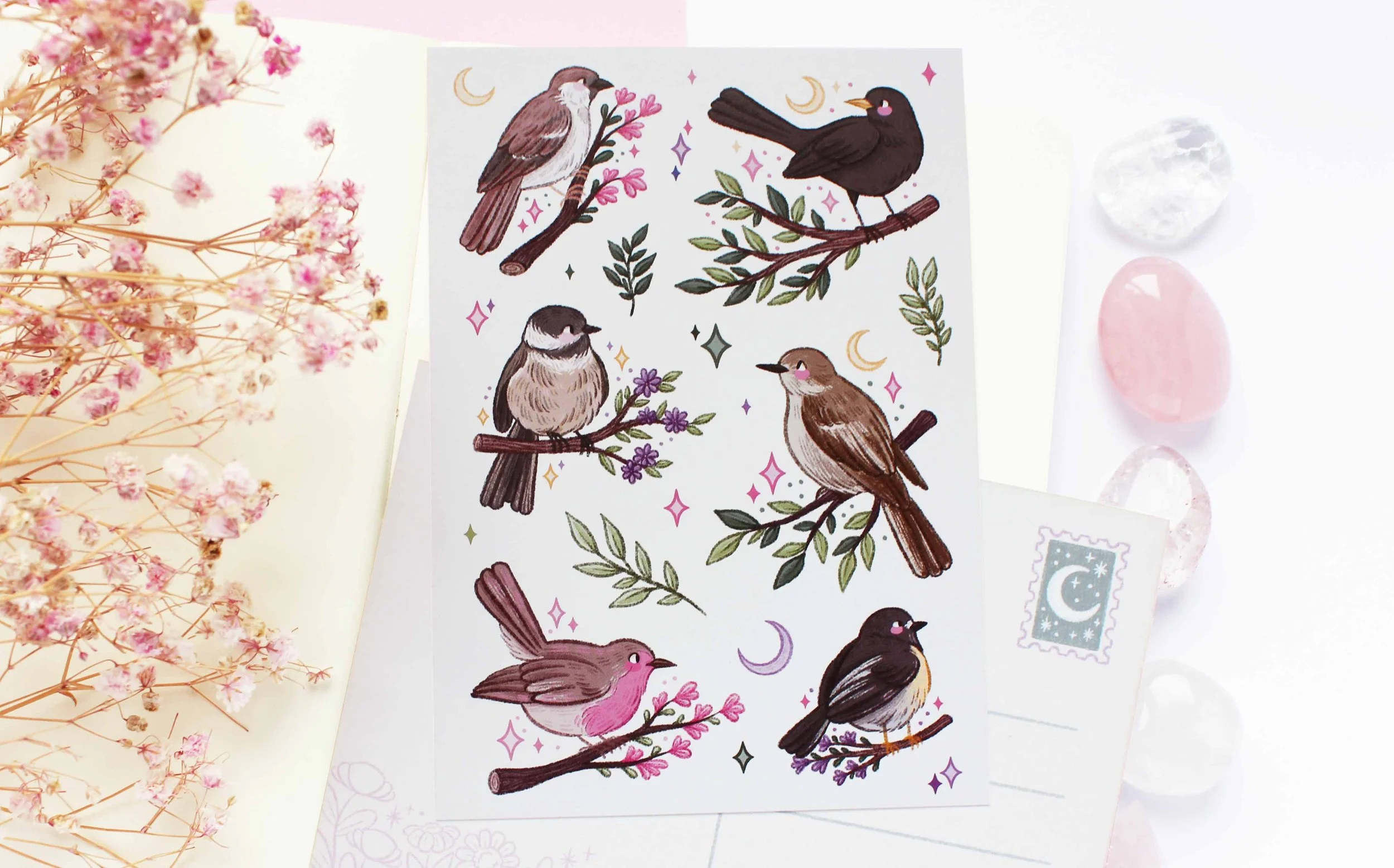 Birds 2 Postcard, Sticker Sheet, Bullet Journal, Planner, Bujo, Scrapbook, Sticker, Stationery, Paper, Washi, Witchy, Halloween, MArigona Suli Magical, Witch, Magic copy.jpg