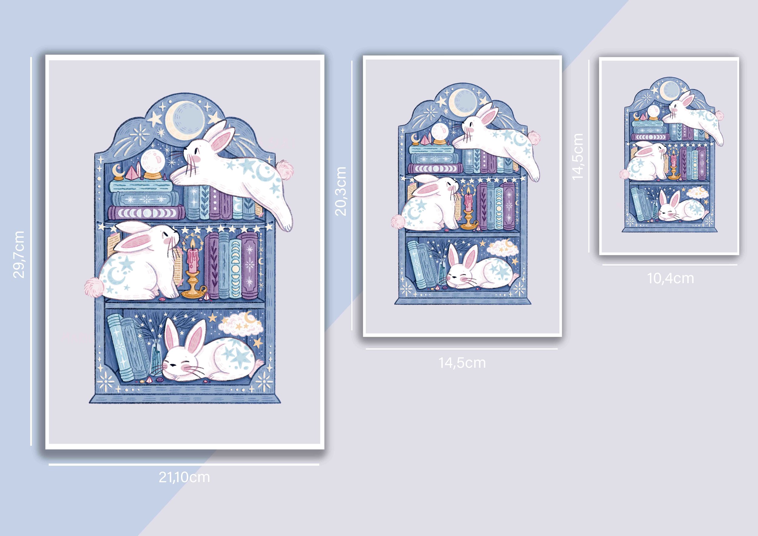 Bunnies On A Bookshelf Print A4 Different.jpg