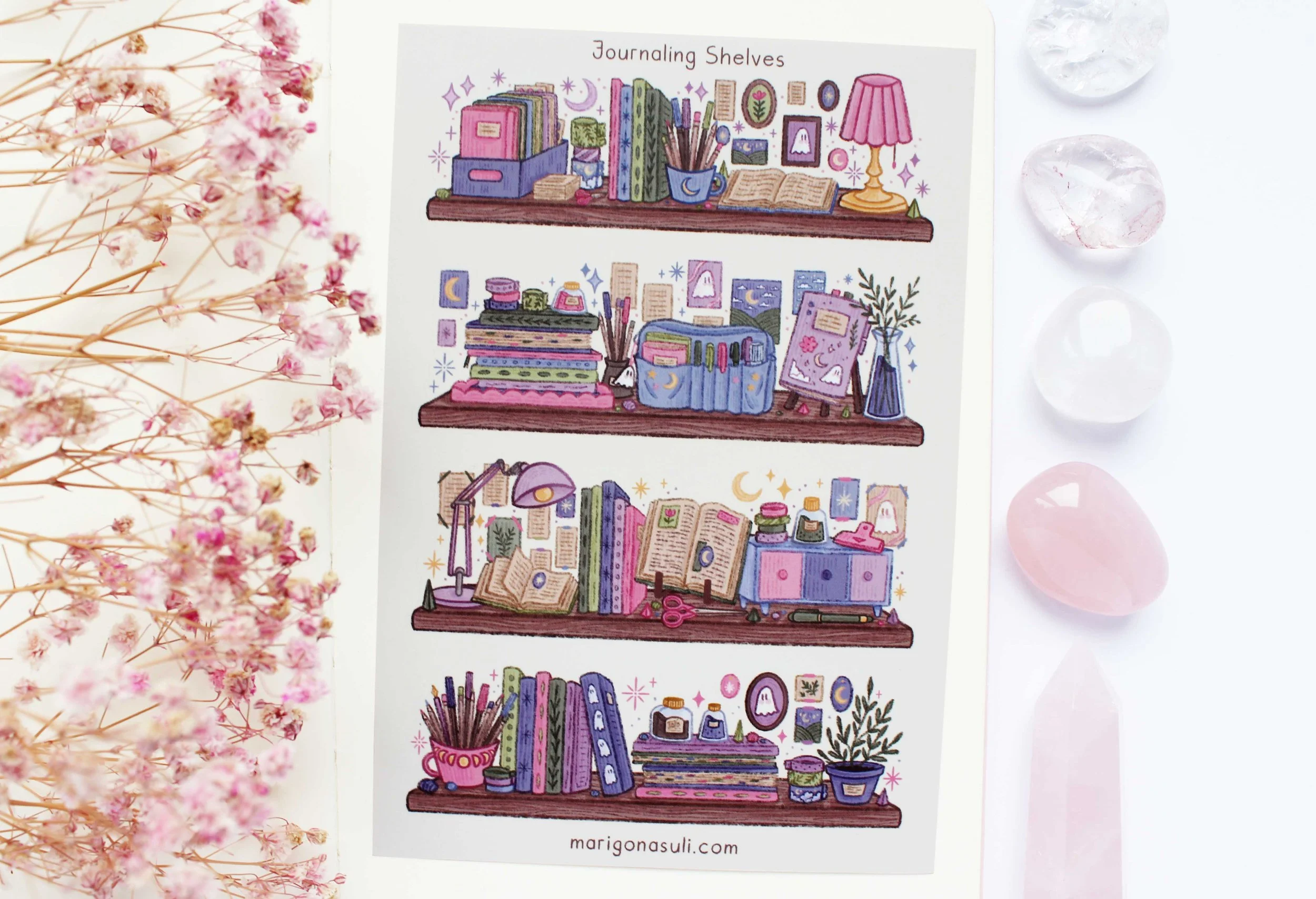 Journaling Shelves Sticker Sheet, Journaling, Planner, Planning, Scrap Book, Stationery Lover, Art, Illustration, Marigona Suli, Magical, Spooky, Witchy, Witches, Sticker, Sticker Sheets copy.jpg