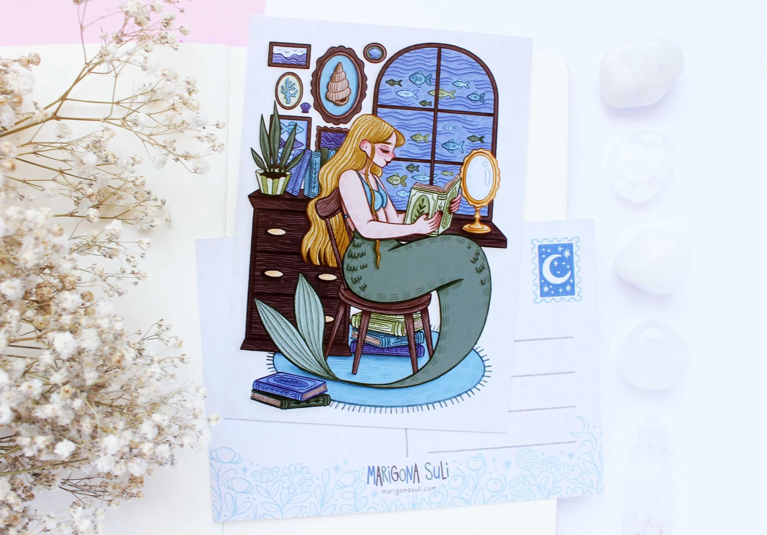 Reading Mermaid Postcard, Journaling, Planner, Planning, Scrap Book, Stationery Lover, Art, Illustration, Marigona Suli, Magical, Spooky, Witchy, Witches, Sticker, Sticker Sheets copy.jpg