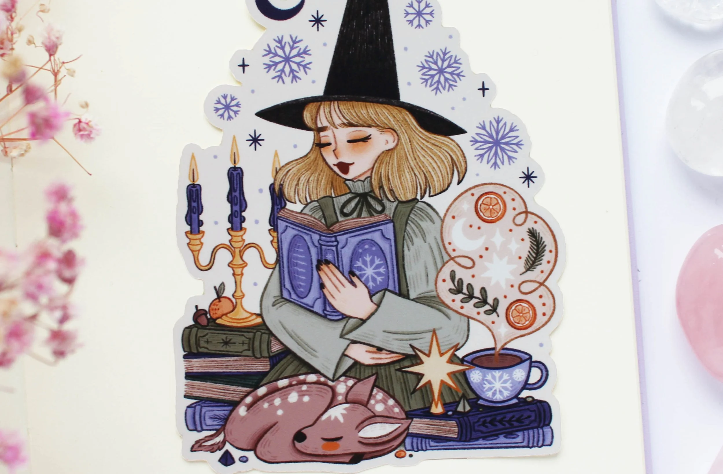 Winter Witch 2 Sticker Stickers Stationery Wasi Tape Journal Journaling Planner Planning Junk Journal Bullet Journal Spooky Witchy Magical Cute Witch Cat Marigona Suli Illustration Art.jpg