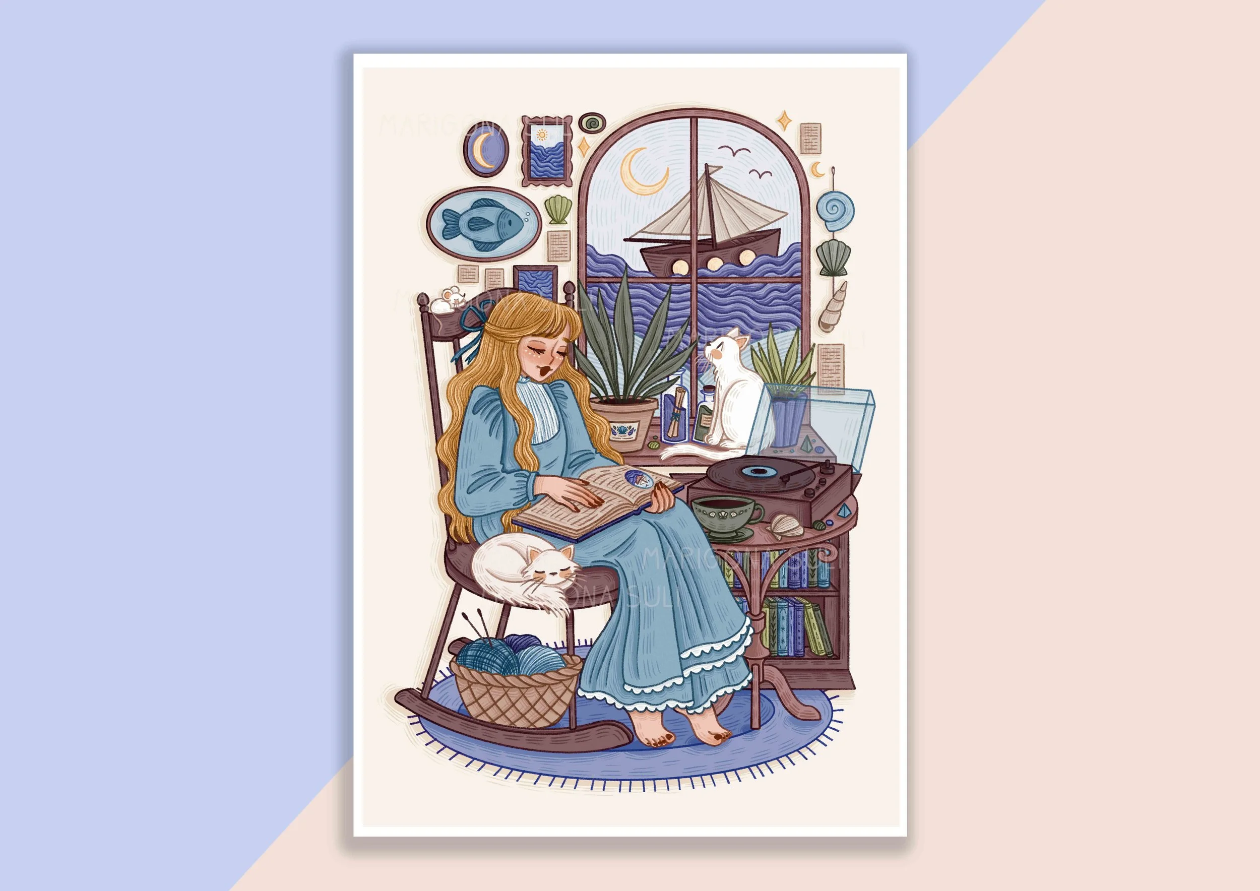 Reading By The Sea Print A4 .jpg