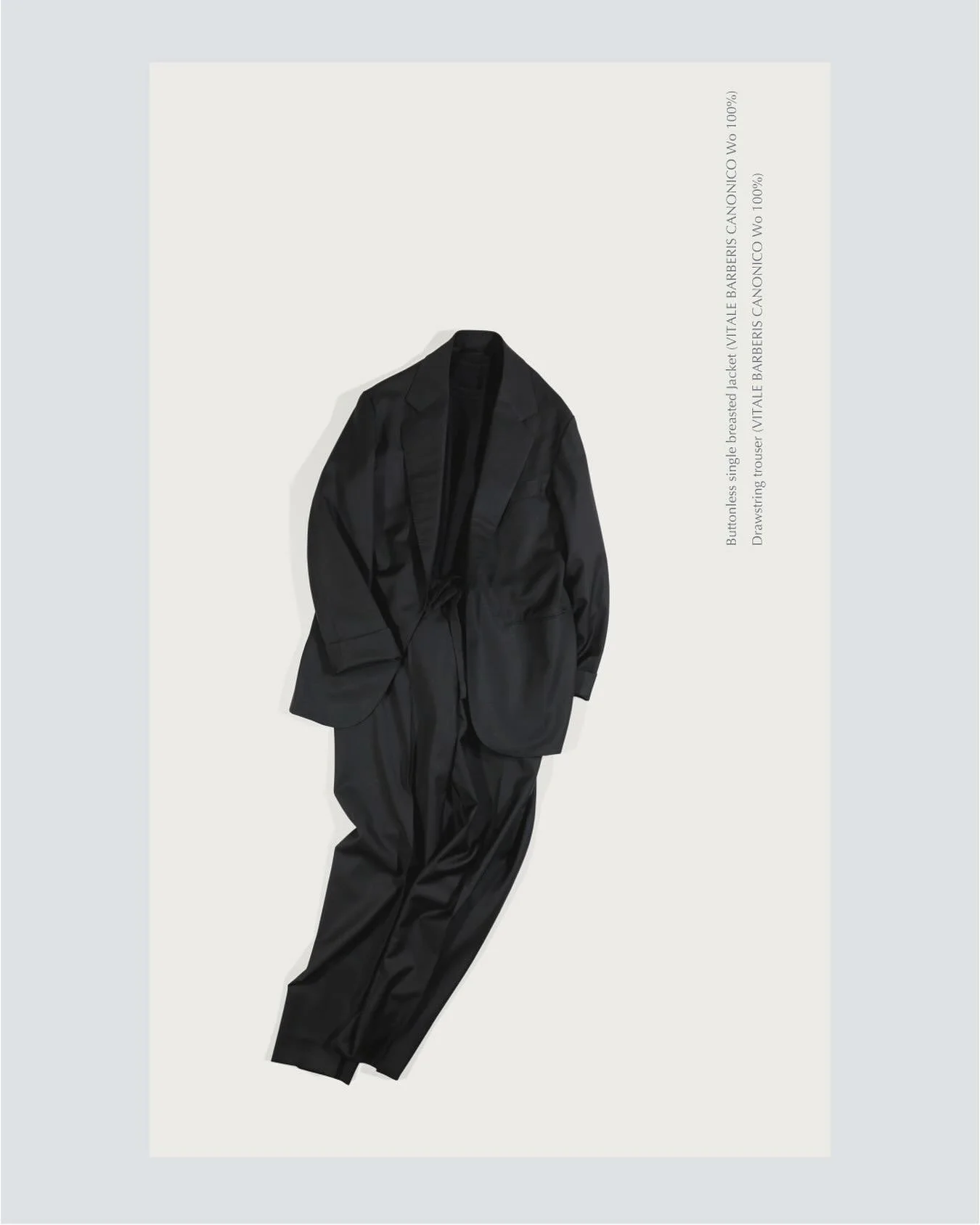 Buttonless single breasted jacket
Drawstring trouser
#yasutokimura #unisexclothings #vitalebarberiscanonico #jacket #trousers