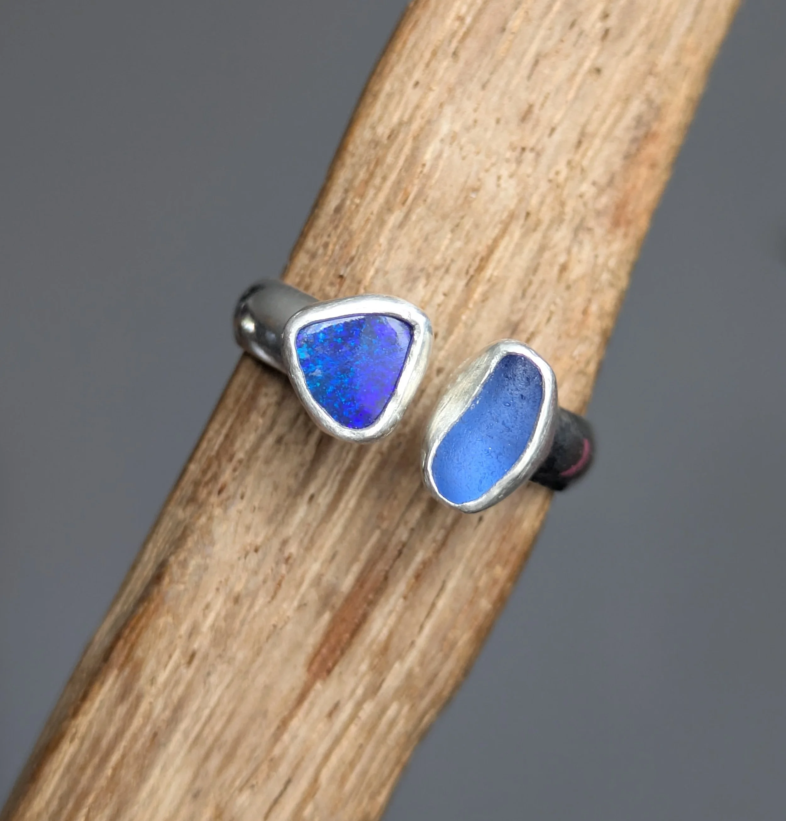 Duo Ring. Seaglass & Opal