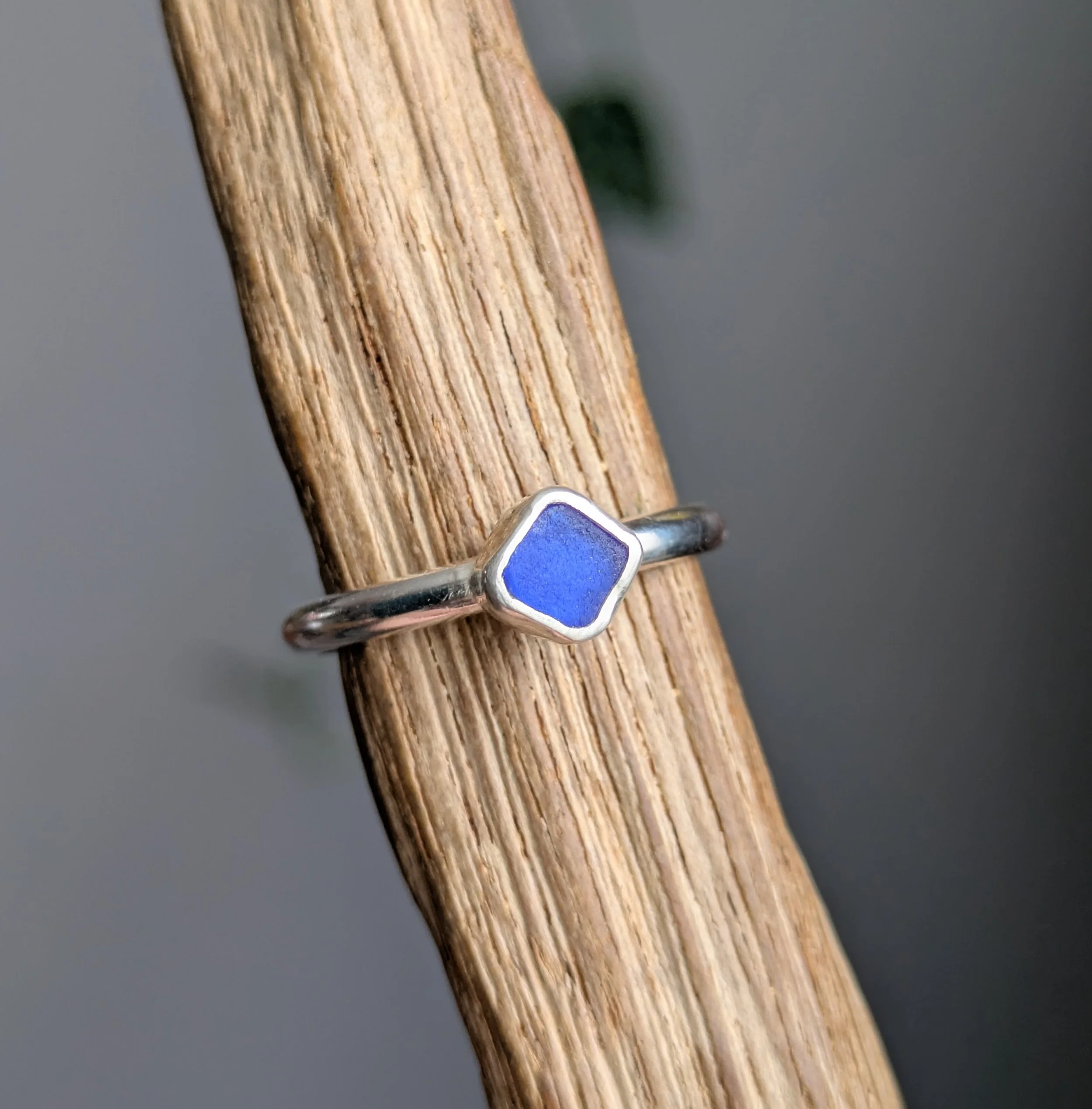 Cobalt Blue Seaglass stacking ring