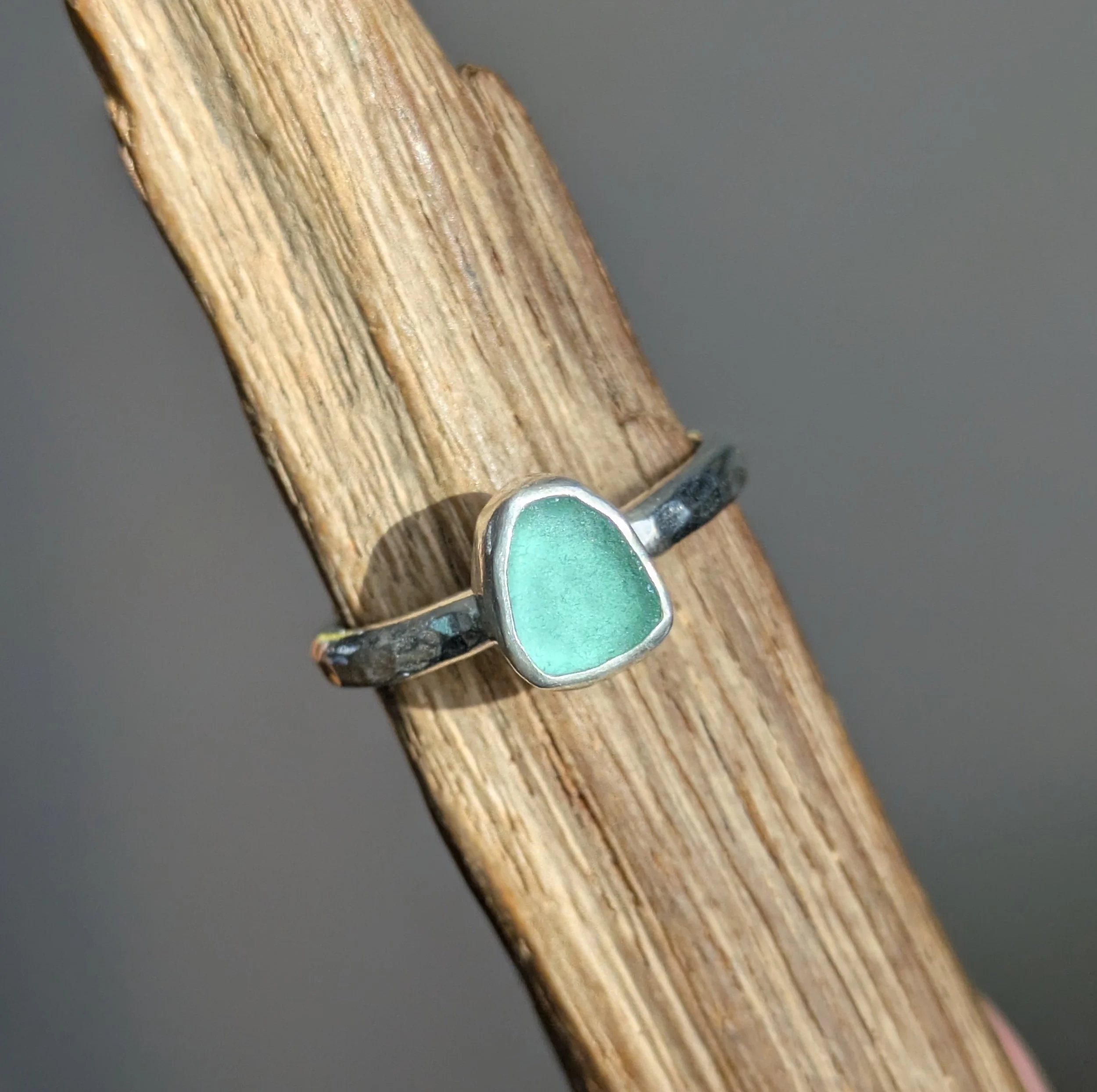 Seaglass & Silver Ring