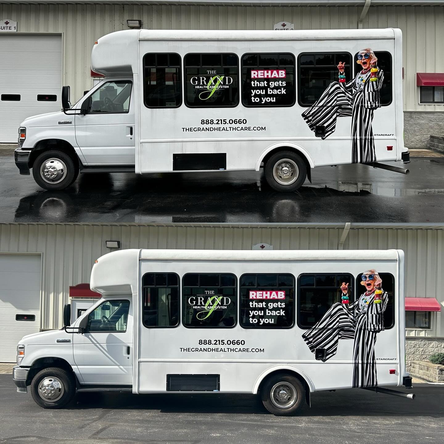 Two busses with spot graphics for @thegrandhealthcare &lsquo;s busses 
.
.
.
#dbgraphics #wrappedbydb #dbbylooker #looker #lookervinylco #wrapped #vinylwrap #vinylwraps #vinylwrapping #carwrap #3m #avery  #paintisdead #wraps #customgraphics #rollingb