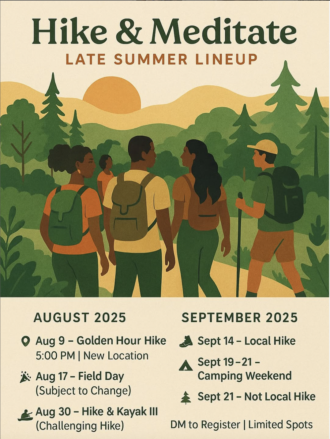 Hike & Meditate 2025 Summer Schedule