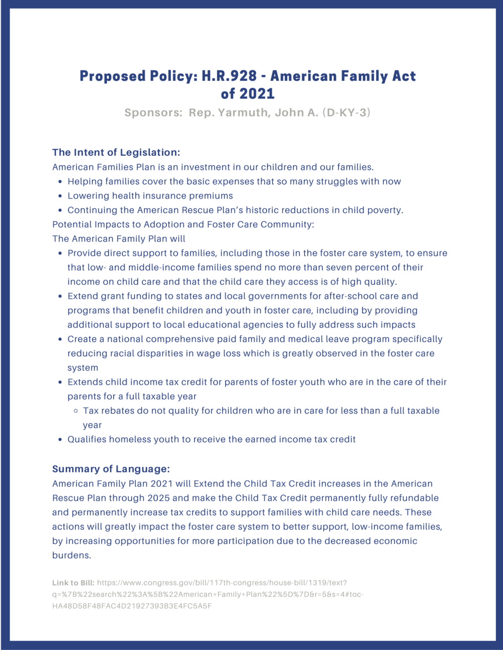 H.R.928 American Family Act of 2021 — Voice for Adoption