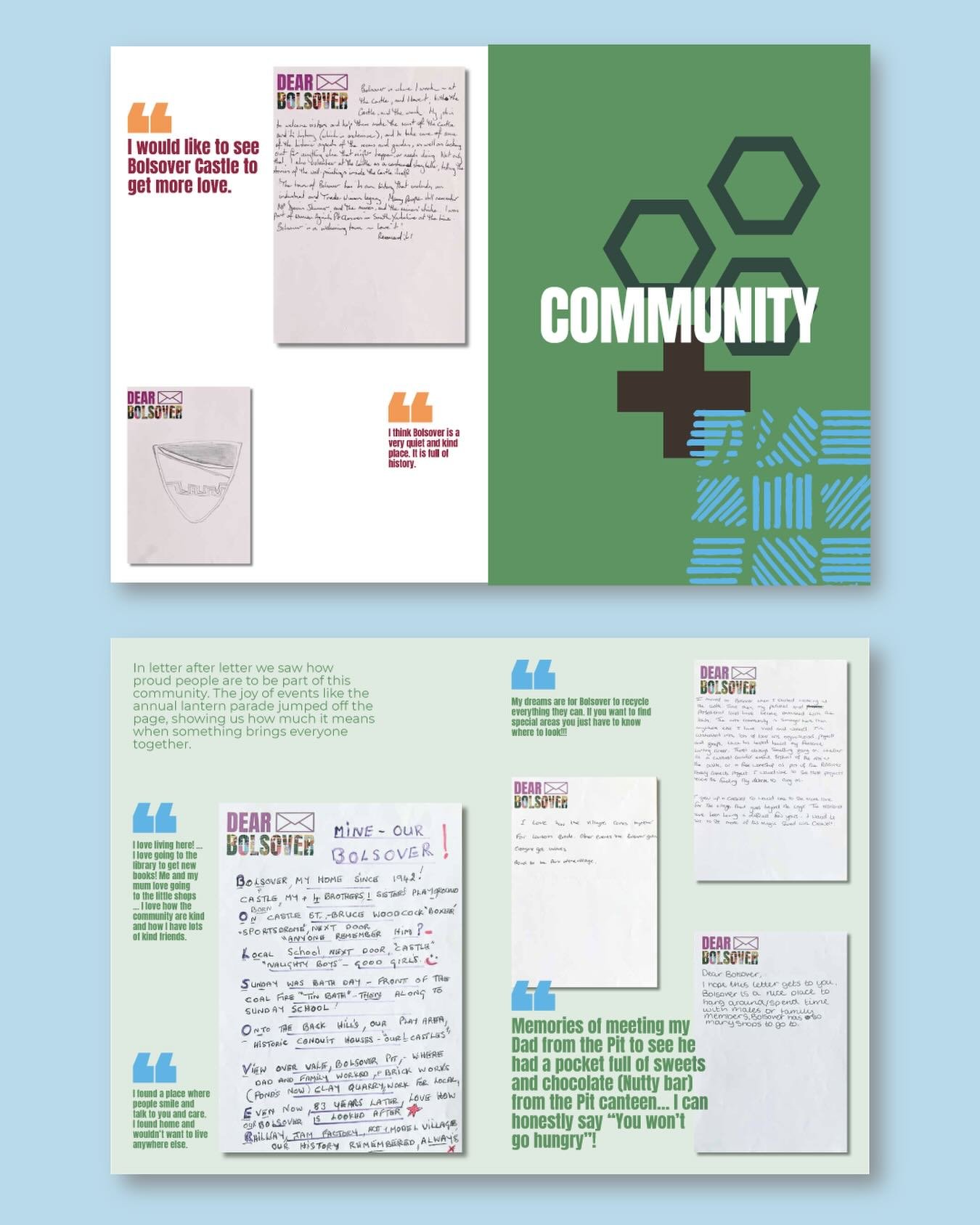 Pages from Dear Bolsover, our book of responses from public engagement across the district for @ourbolsoverstoryuk