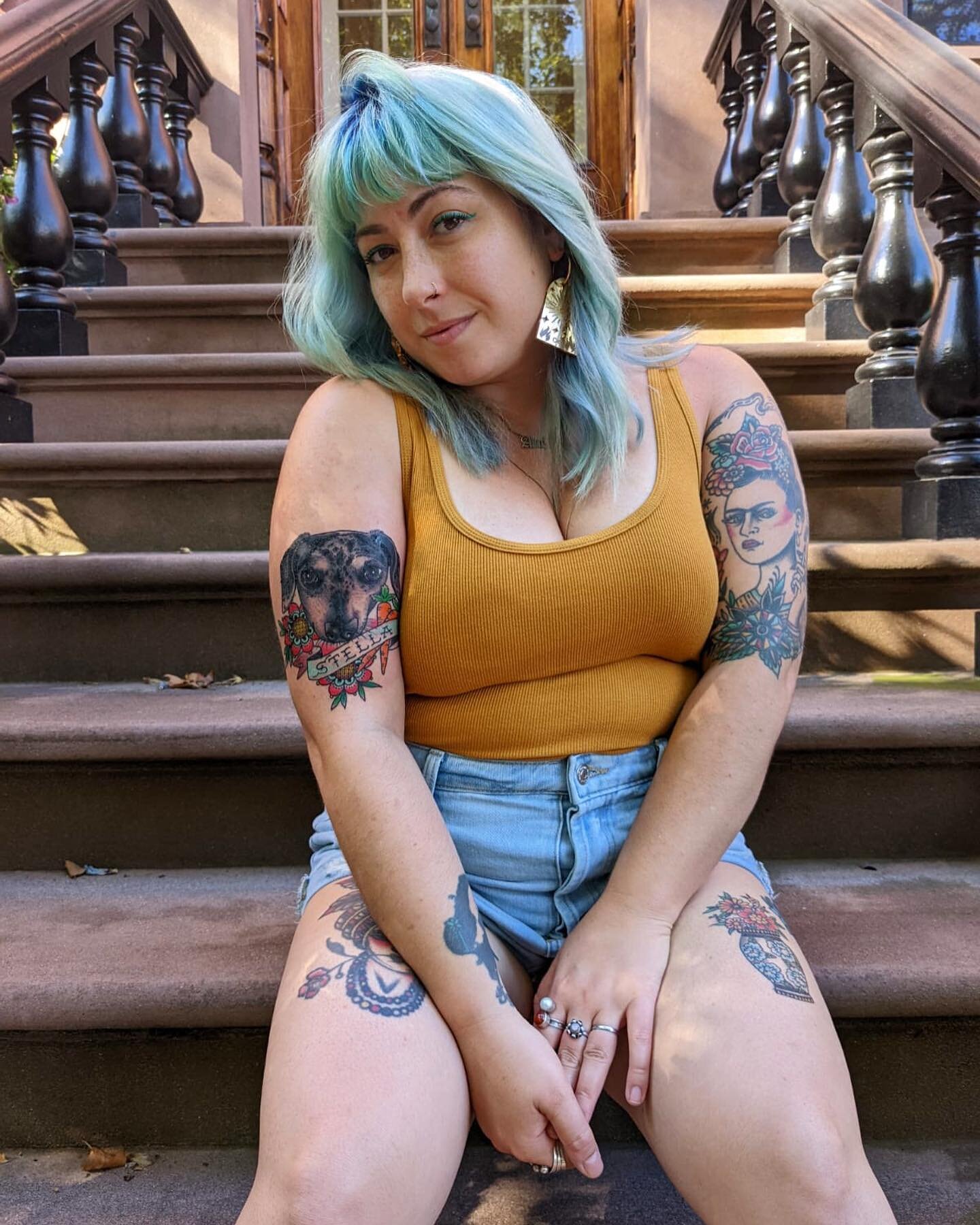 About five years ago I contacted @virginiaelwood because I wanted her to tattoo Stella&rsquo;s beautiful little face on me. However, as the years went on timing just did not align for us. As Stella got even older I decided I to wait until she passed 