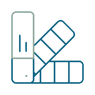 Outline illustration of stacked books or boxes in various orientations.
