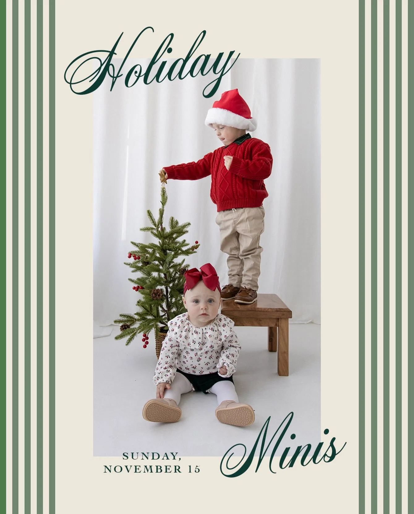 ✨ holiday sessions are coming soon! ✨

Join me Sunday, November 15 for holiday mini sessions at Seven Suns Studio in the Central West End! It&rsquo;s the perfect quick opportunity to capture your little ones for your holiday cards and gifts for the g