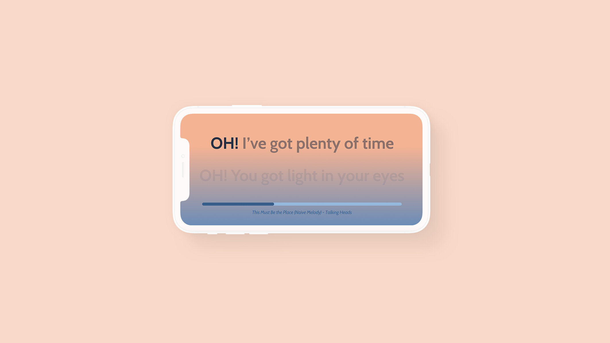 Music Player: For this challenge, I wanted to translate karaoke to the mobile experience. Words are given full opacity as you sing them, and you can see your progress and the song on the bottom. Colors are meant to be playful and would change with th