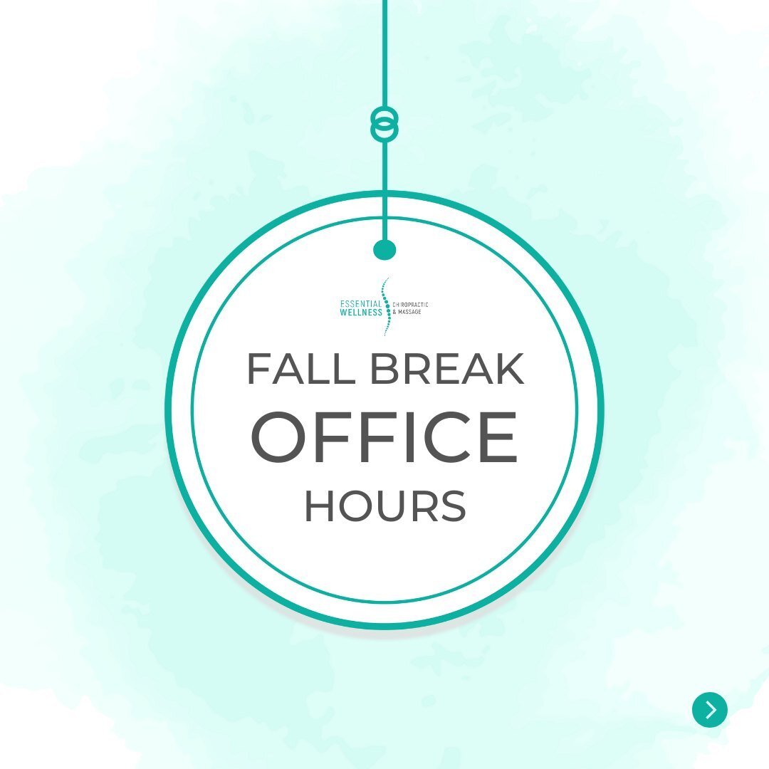 Fall Break is almost here! 🍁
&mdash;
Swipe ➡️ for a look into our New Office hours over the next week! 
Saturday, September 23 - Massage only
Monday, September 25 - 9:30 to 12:30 (Dr. Brown)
Tuesday, September 26 - Massage only
Wednesday, September 