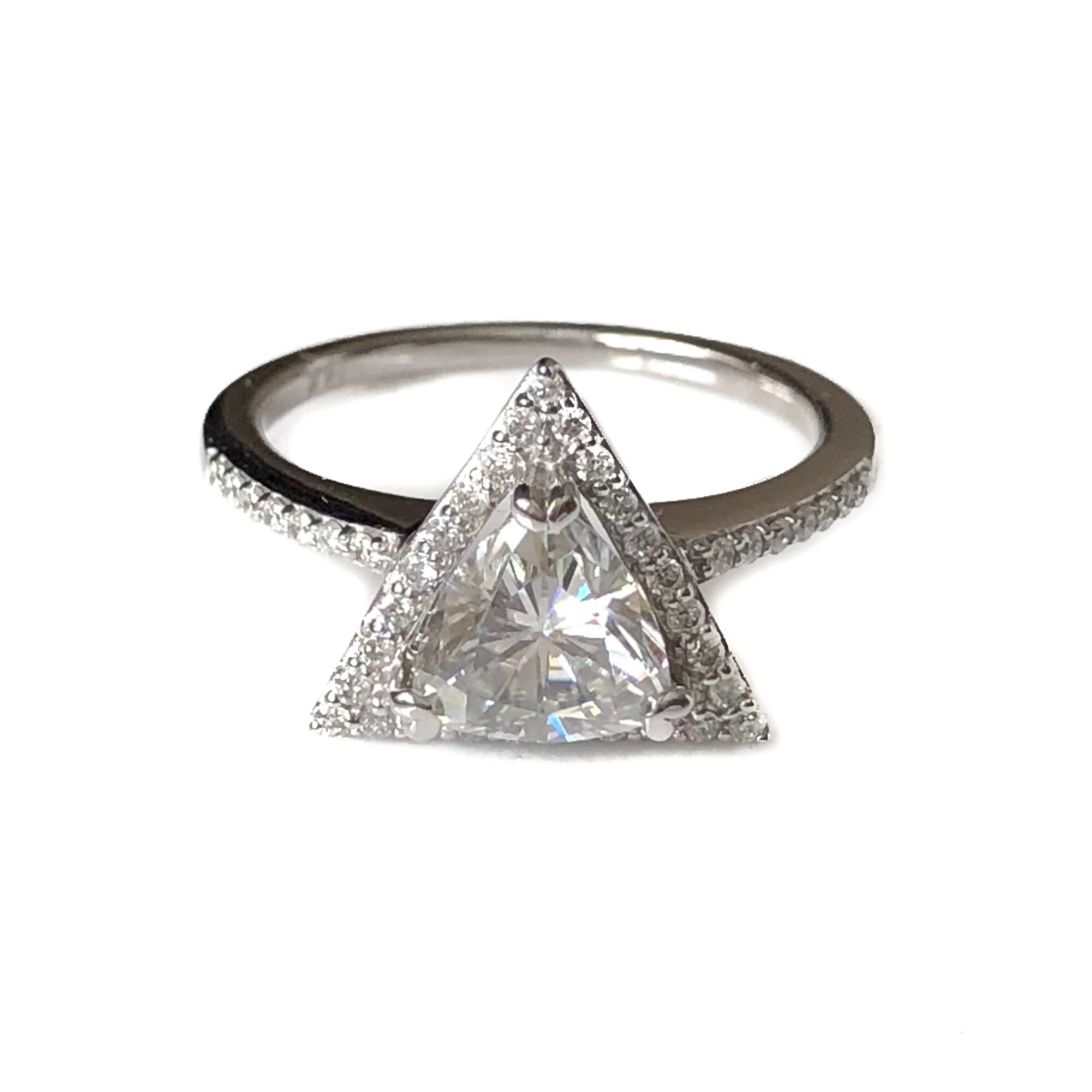 Triangle Diamond V Shaped Engagement Ring Yellow Gold - Doron Merav