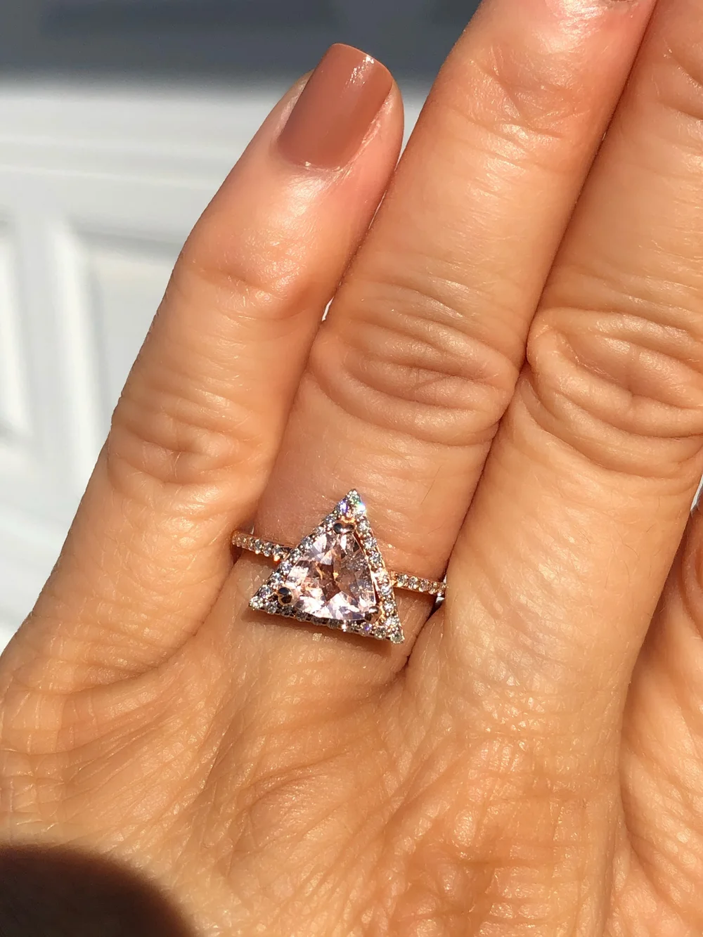 Trillion Morganite Engagement Ring — Design Birthstone Jewelry