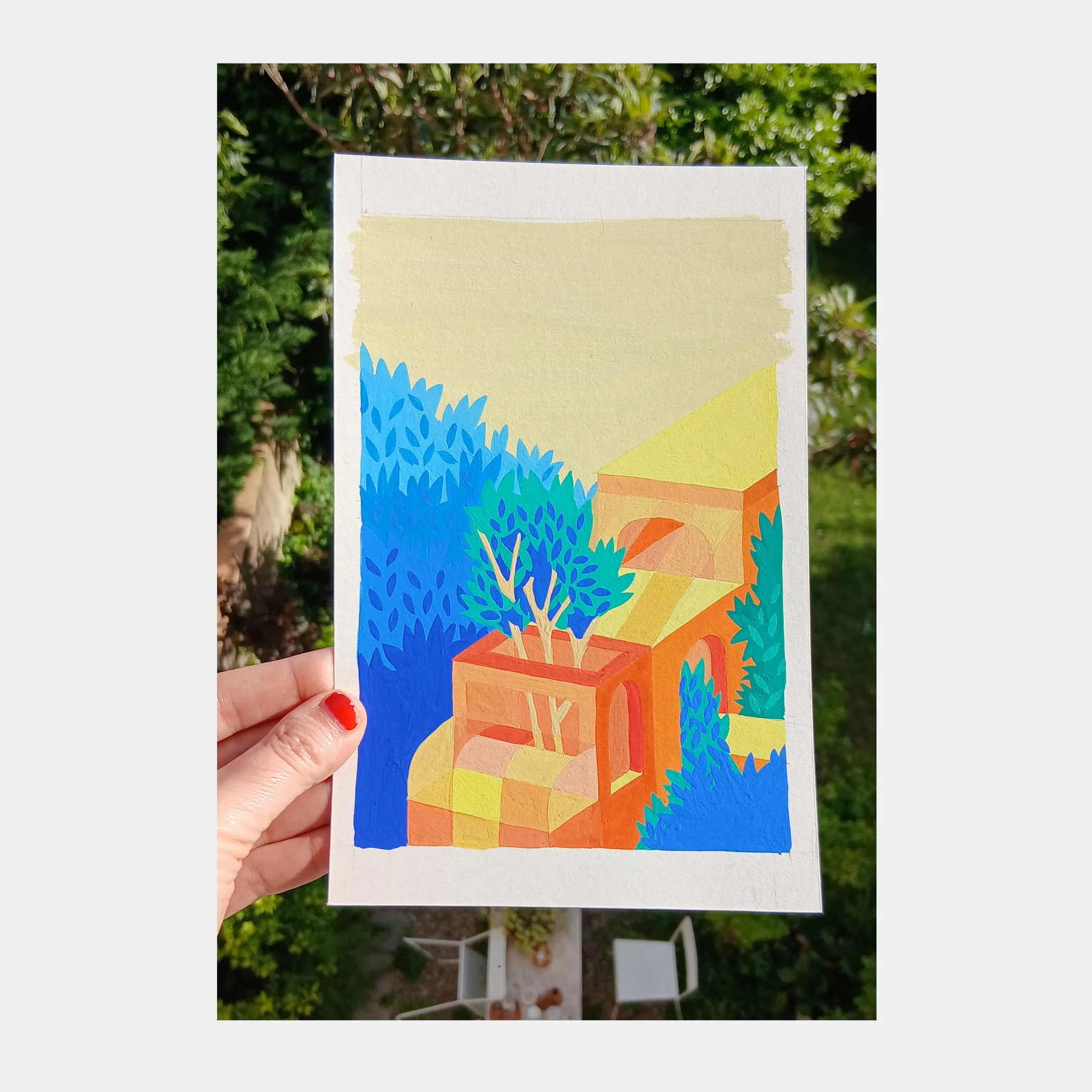 Original Painting : Villa at Sunset