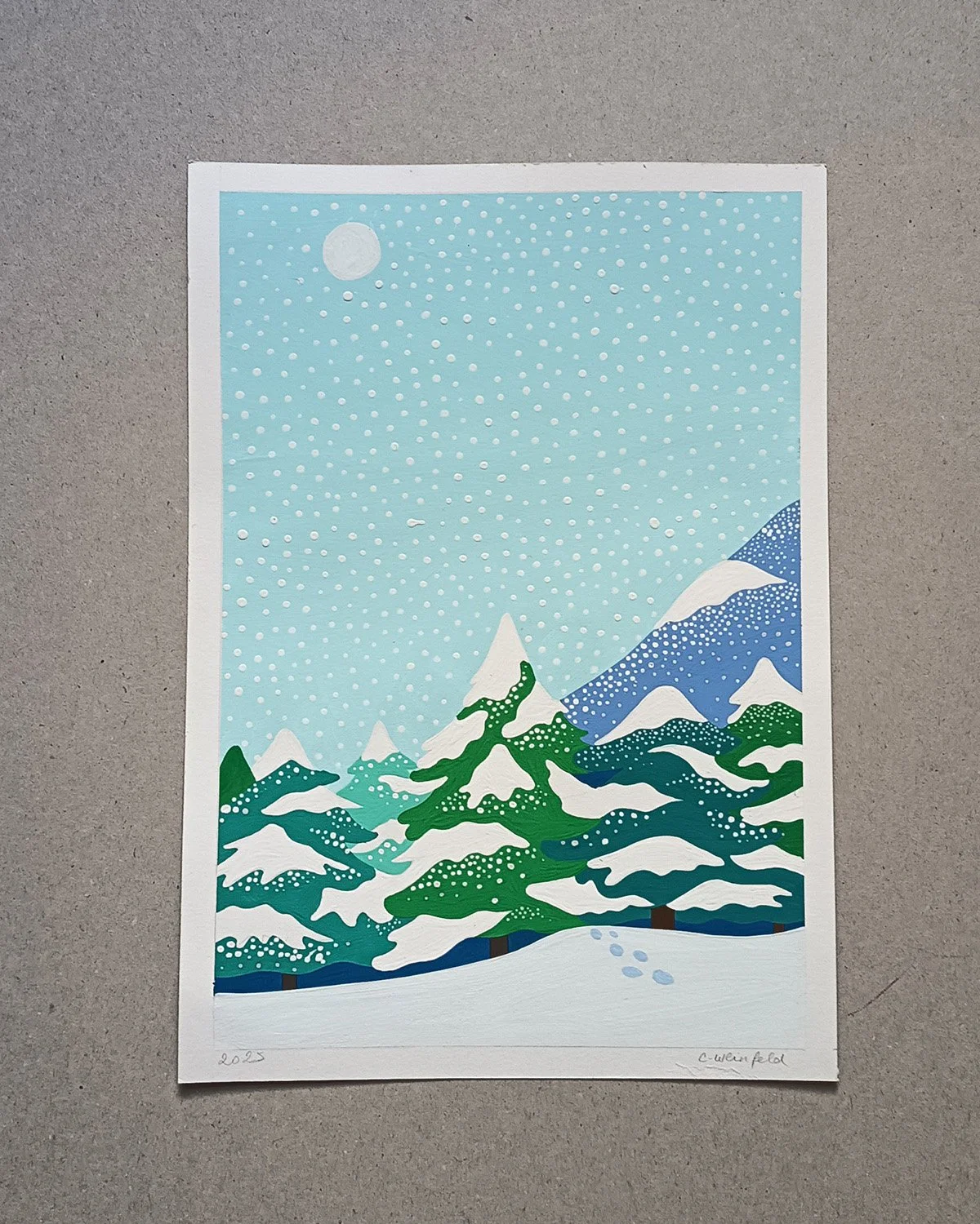 Original Painting A4 : Snow / Trees