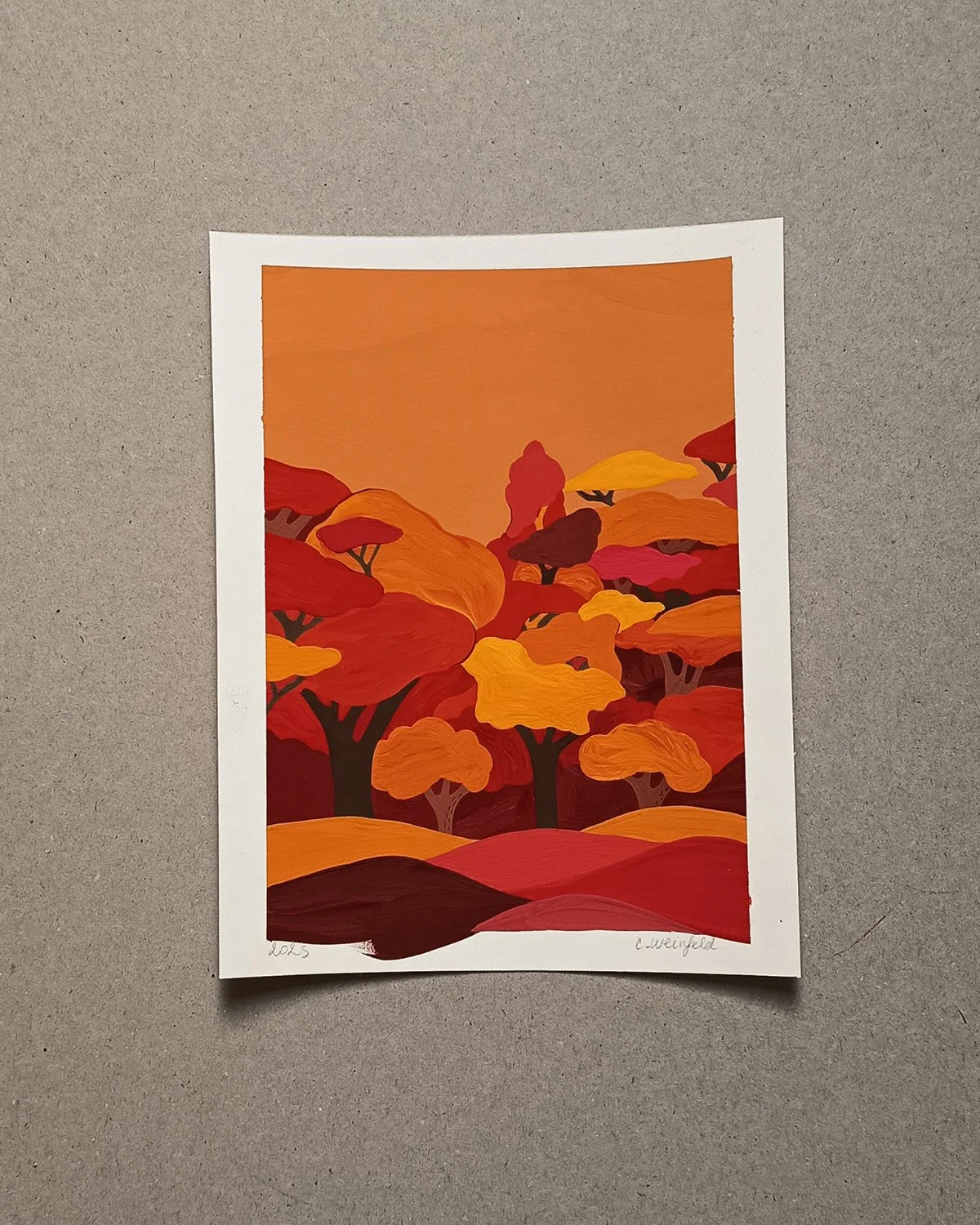 Original Painting Original Painting 18cm x 23cm : Autumn / Sapins : Autumn / Red Trees