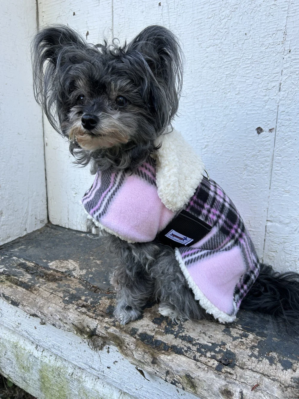 Sherpa Pink Plaid Dog Coat Sherpa-Lined Dog Harness Coat Pink