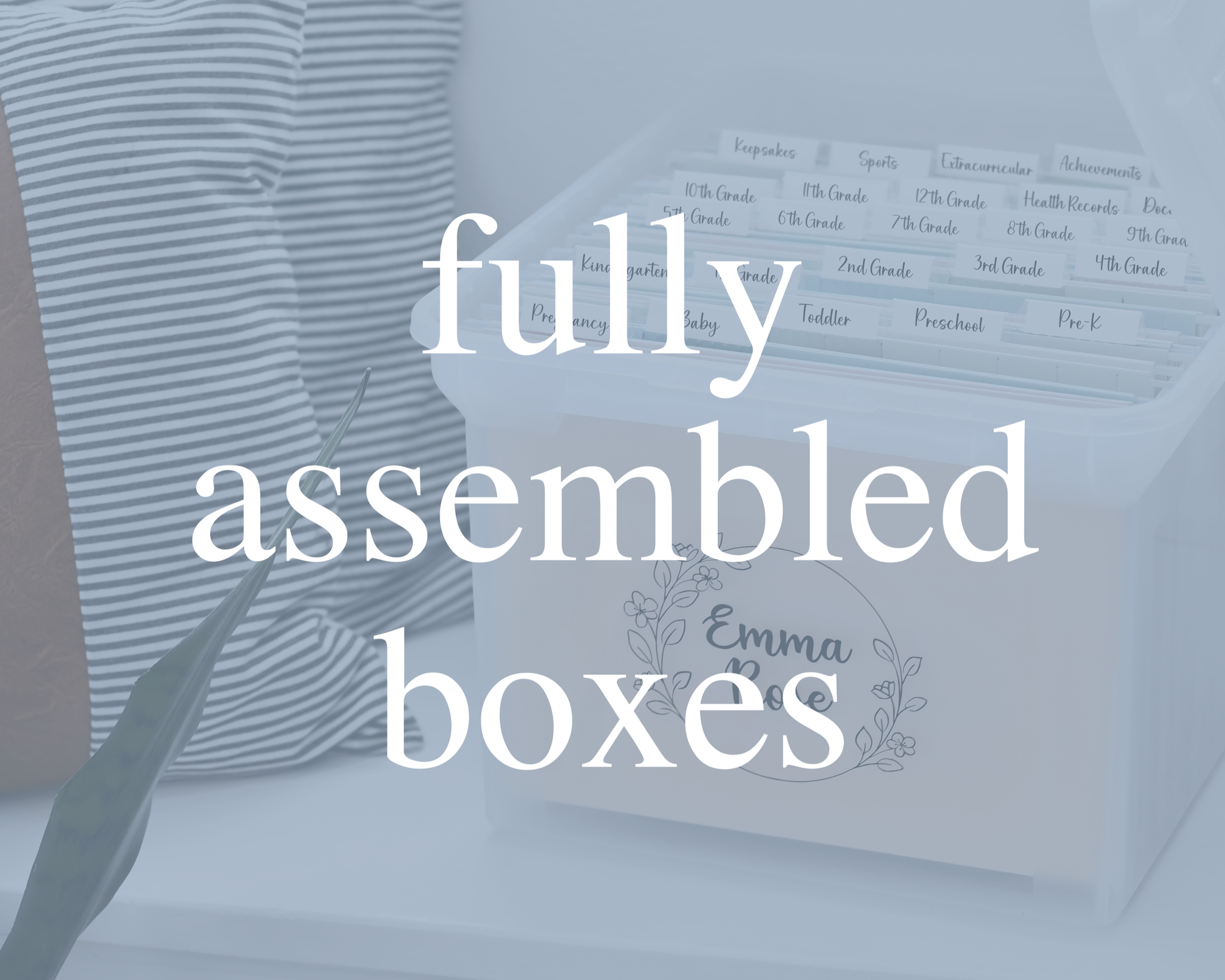 Personalized kids school memory box with labeled file folders for organizing school papers and keepsakes by Margot & Maëlys