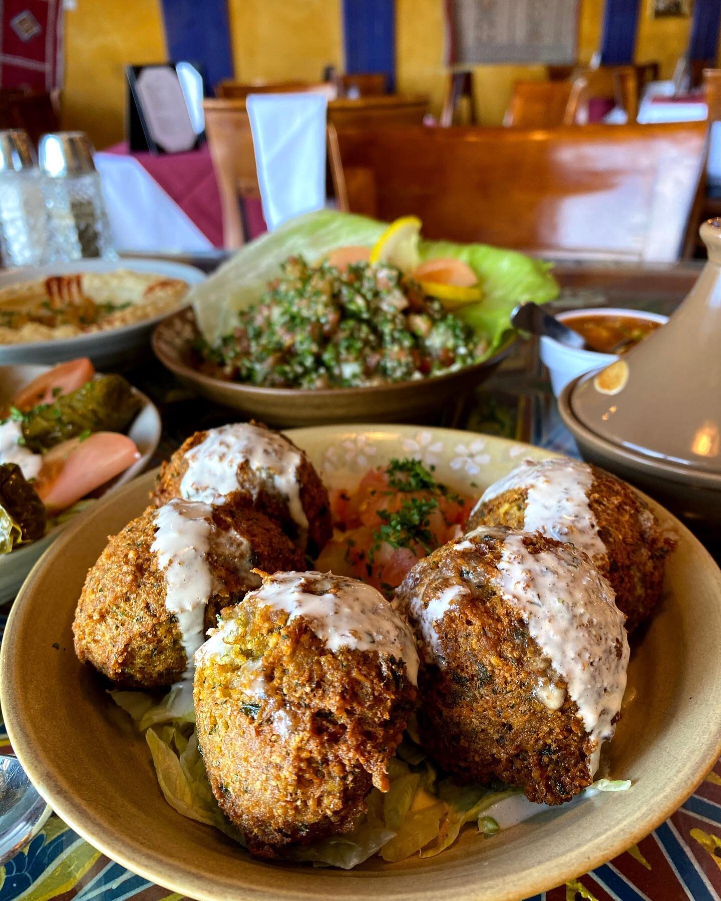 Falafel appetizer 🧆 A mix of fava beans, chickpeas, &amp; spices, served with tahine sauce. You know they must be good when they have their own emoji! 

#thesahararestaurant #falafel #appetizer #falafelappetizer #sahara #thesahararestaurantfood #fav