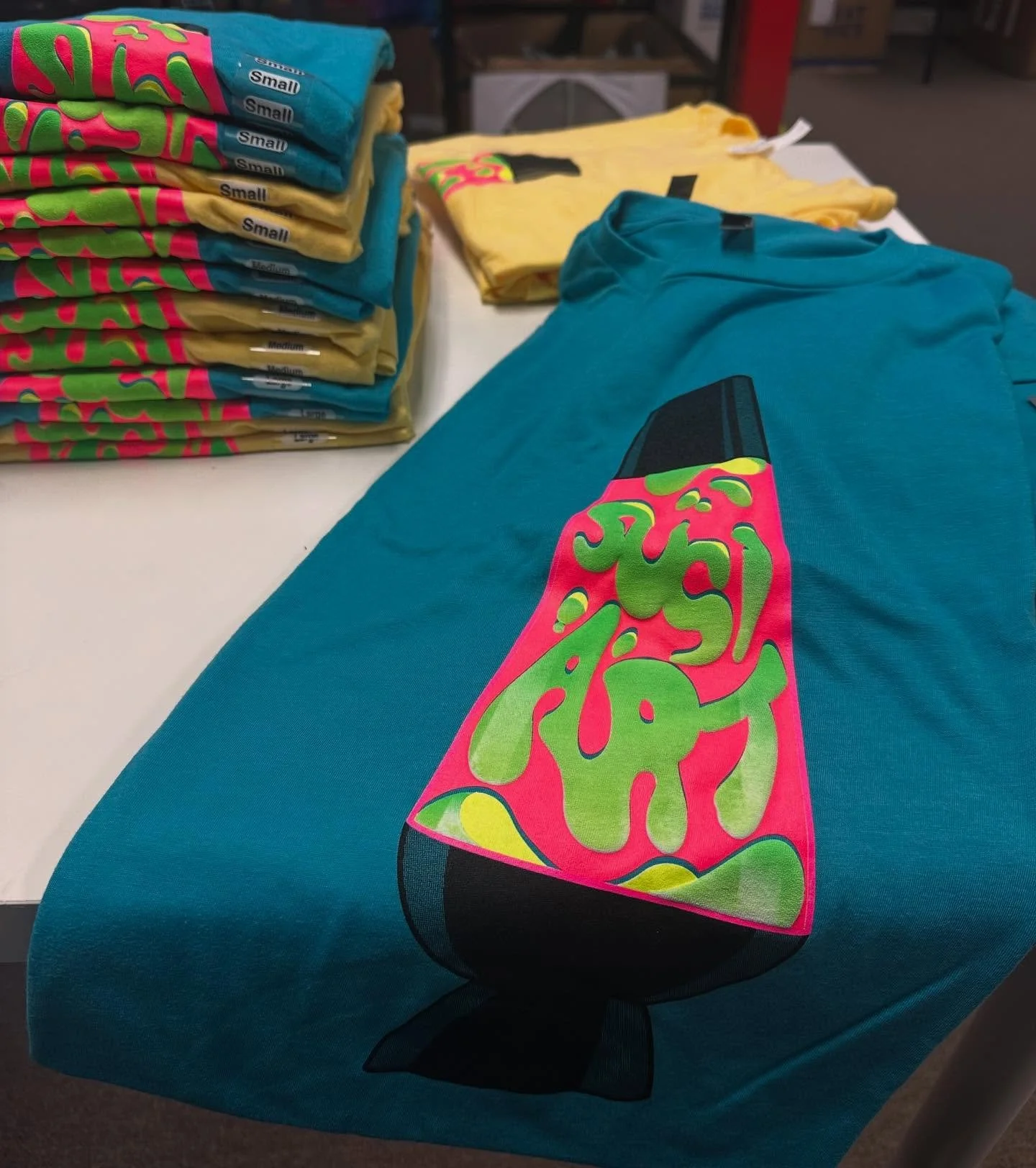 Lava Lamp tees 
•
•
•
#screenprint #puffink #glowink #graphicdesign #printerswithpride #groovyvibes #lavalamp #printlife #onestrokeinks #halftonescreenprint #printing