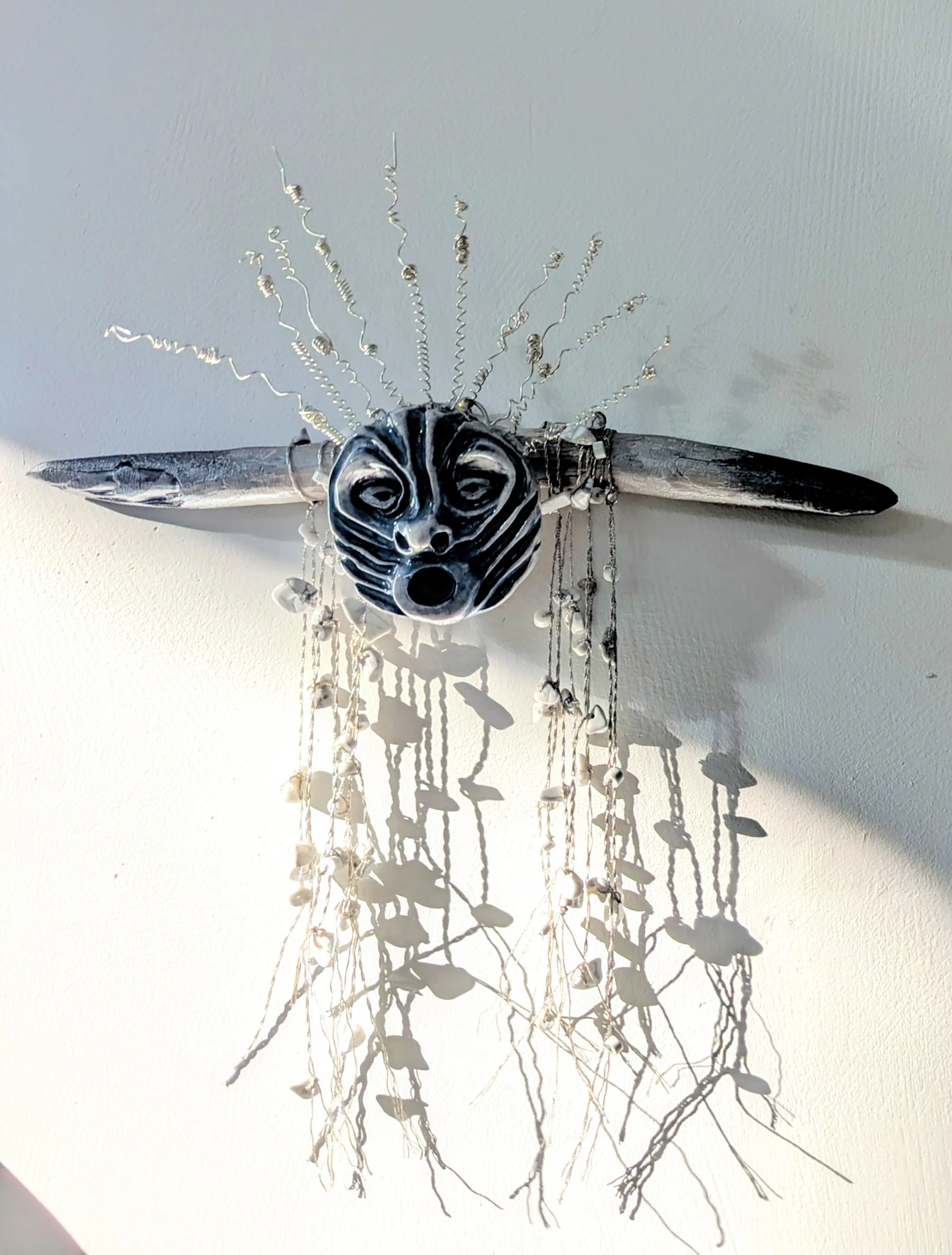 Moon Glow - ceramic, wood, wire, beads