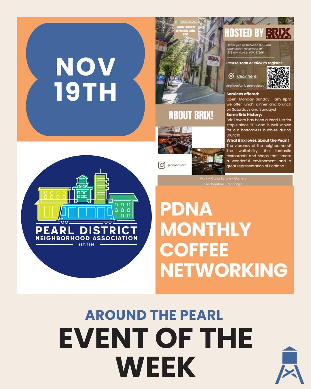 The Pearl District community is invited to attend this week's Monthly Business Networking Coffee Hour, an essential gathering for local professionals.

This month's event is being hosted by Brix Tavern, a popular neighborhood staple known for its liv