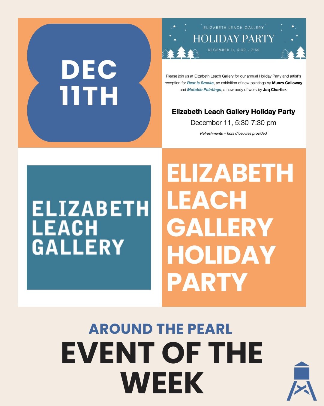 🎨 Event of the Week: Holiday Party!
Escape the December chill and join us for the annual Elizabeth Leach Gallery Holiday Party!

This is your chance to enjoy refreshments and hors d'oeuvres while celebrating art and the season. The party also serves