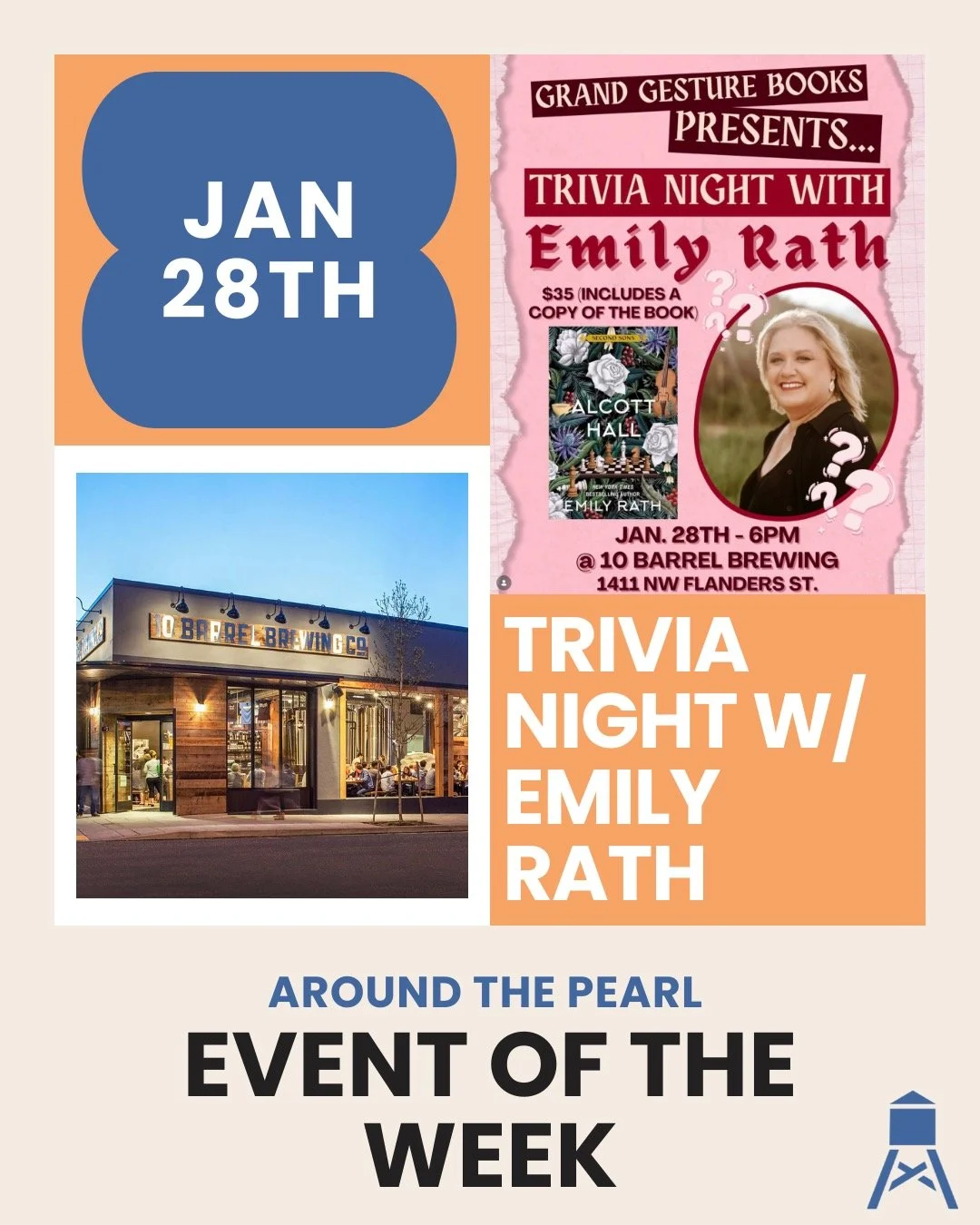 Event of the Week: Trivia Night with Emily Rath
Join Grand Gesture Books and 10 Barrel Brewing for a unique celebration of the newest release, Alcott Hall. This isn't your average book signing&mdash;it's a full night of Regency-era competition.

When