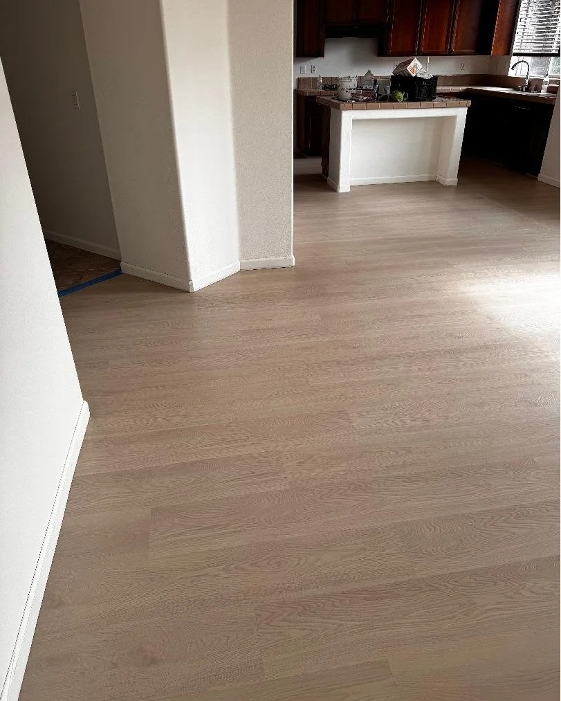 I am frequently amazed by our installers. They started this job on a Friday morning, and Saturday morning I went to check on it and drop off the moldings I had forgotten to buy. When I arrived the job was essentially complete. They had demo'd the lin