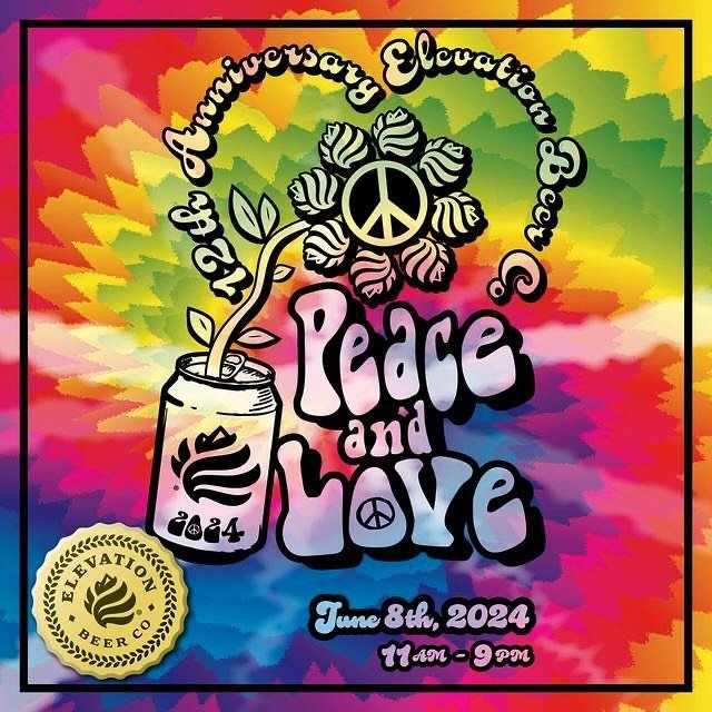 Happening Saturday, June 8th! 
Celebrate our 12th year of brewing with live music, food, and, of course, beers. Bust out your favorite tie-dyes, as this year&rsquo;s theme is Peace and Love. We will have collectible glassware you can purchase and fil
