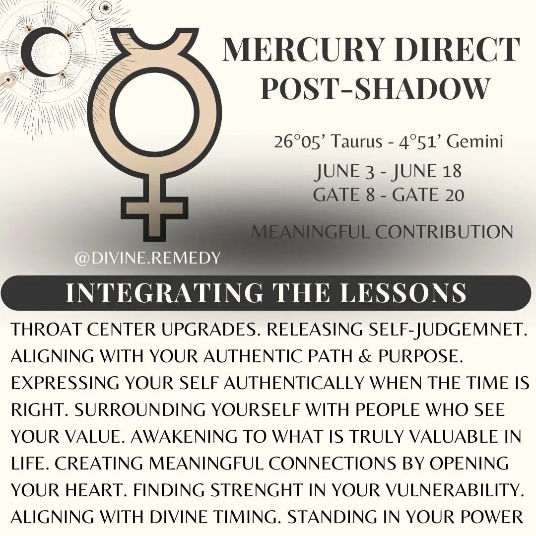 Mercury has finally stationed direct yesterday June 3rd and he's currently sitting at 26&deg; of Taurus where he'll be hanging out until June 9th when he finally moves to 27&deg;. (How did everyone find Mercury Rx this time around? For me it honestly