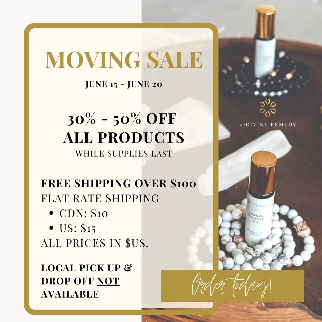 ❗️MOVING SALE❗️

After many many years of calling Toronto my home, I am moving on to a place that's a much better vibrational match for me. 

While packing, I have discovered a secret stash of products that I'm making available at 30-50% OFF. 
PRICES